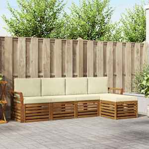 Zunanja garnitura za sedenje z blazino 5 pcs Naravna in smetana