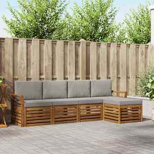 Zunanja garnitura za sedenje 5 pcs Naravna in svetlo siva