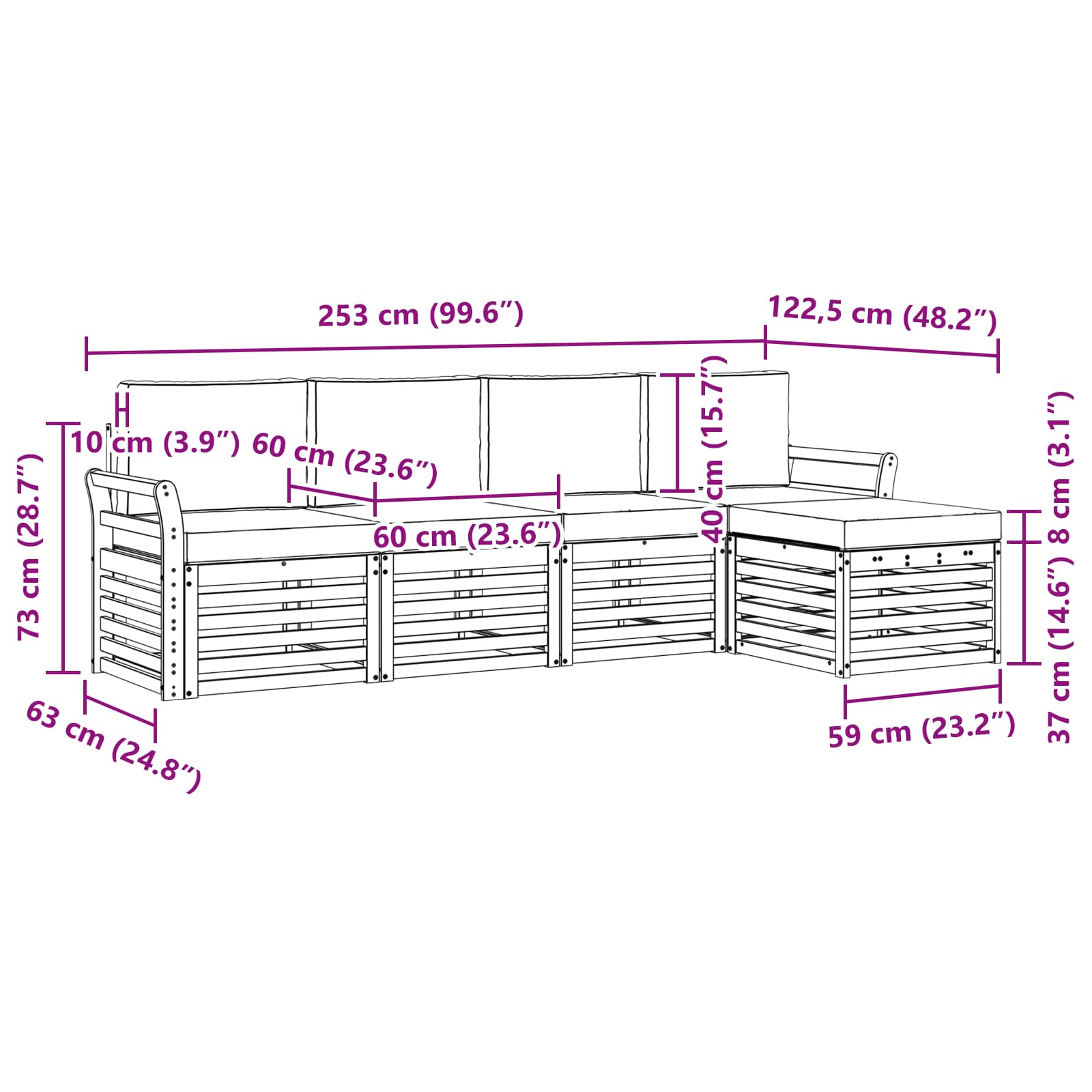 Sofa-Sets 5 pcs Natuurlijk en Lichtgrijs Massief Acaciahout image 6