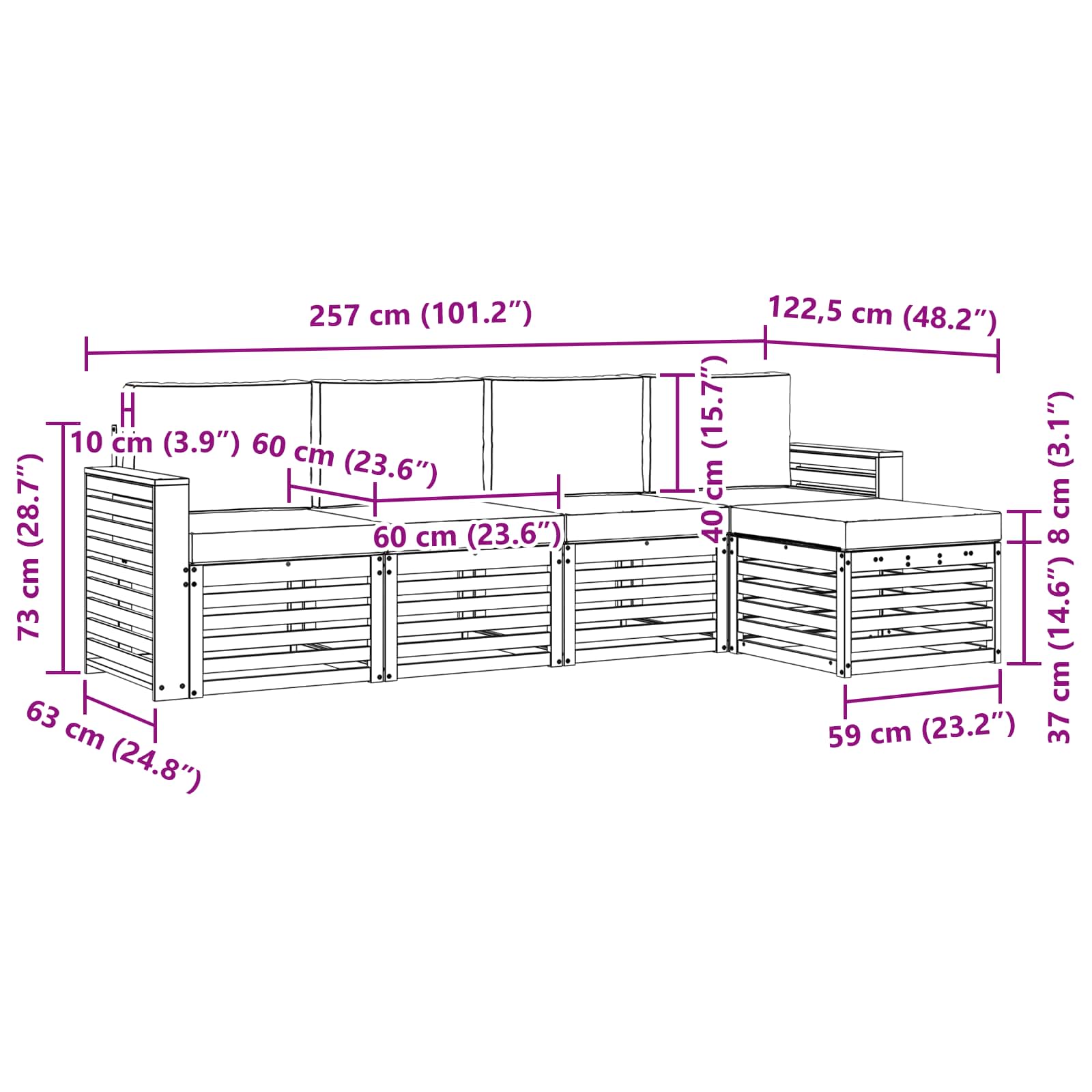 Sofa-Sets 5 pcs Natuurlijk en Lichtgrijs Massief Acaciahout image 6