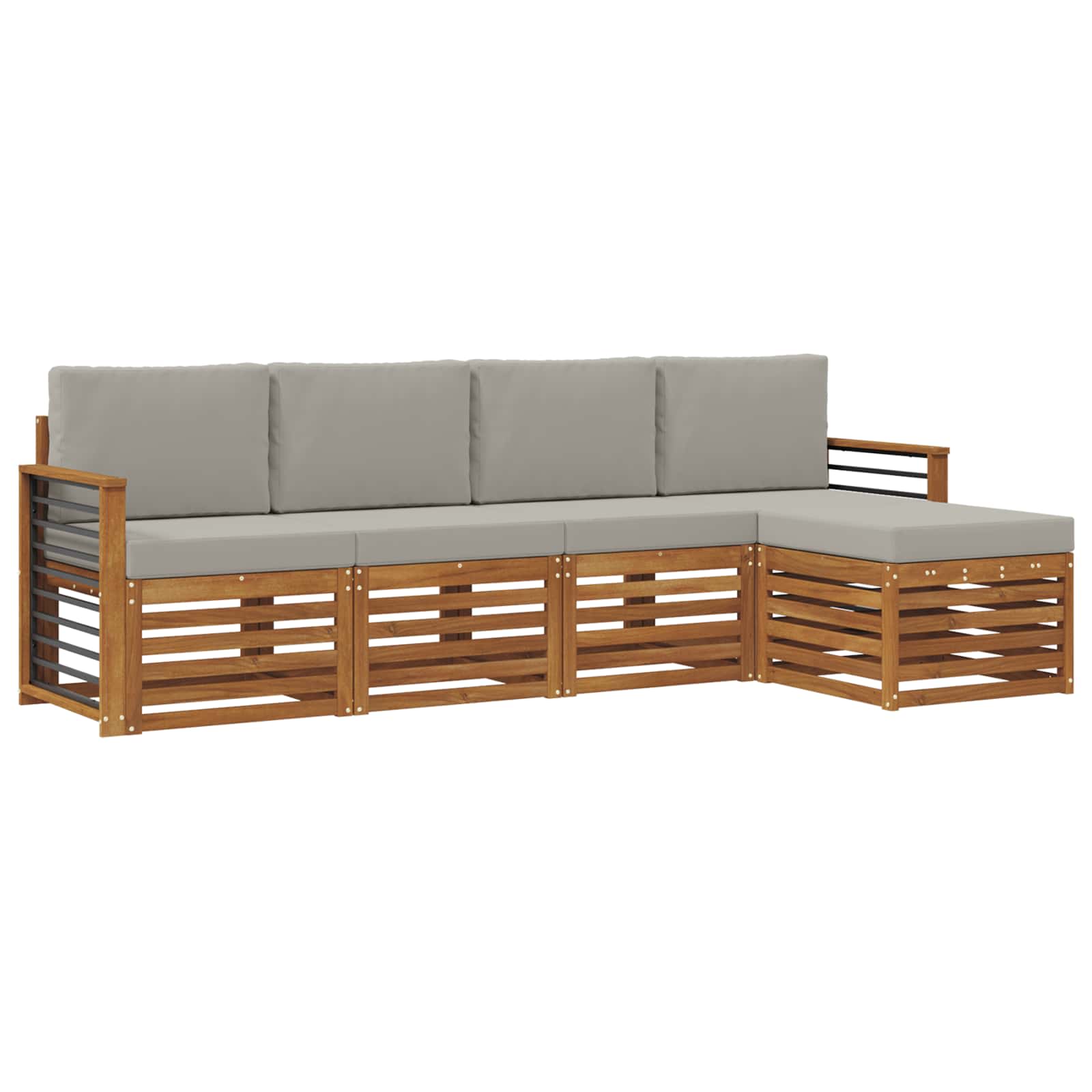 Sofa-Sets 5 pcs Natuurlijk en Lichtgrijs Massief Acaciahout image 2