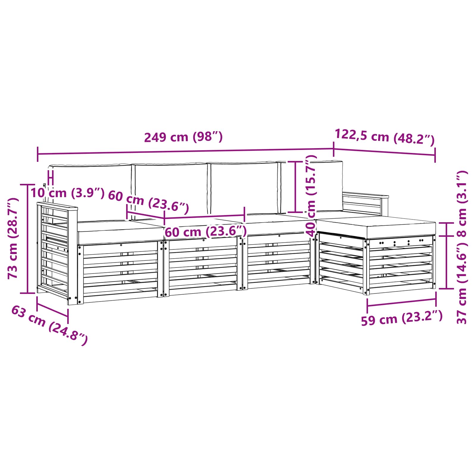 Sofa-Sets 5 pcs Natuurlijk en Lichtgrijs Massief Acaciahout image 6