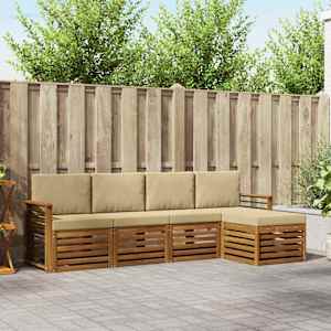 Zunanja garnitura za sedenje z blazino 5 pcs Naravna in bež