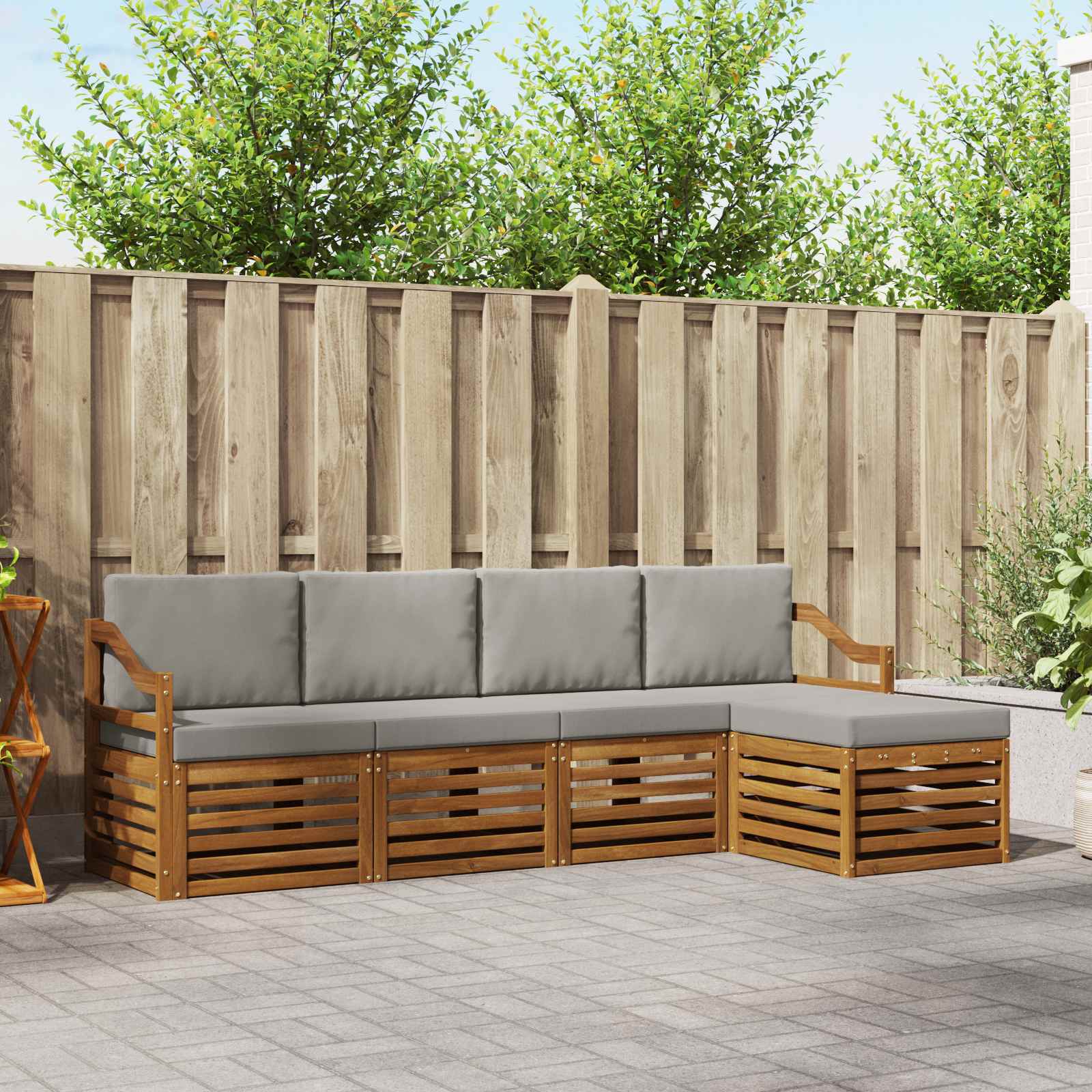 Sofa-Sets 5 pcs Natuurlijk en Lichtgrijs Massief Acaciahout image 1