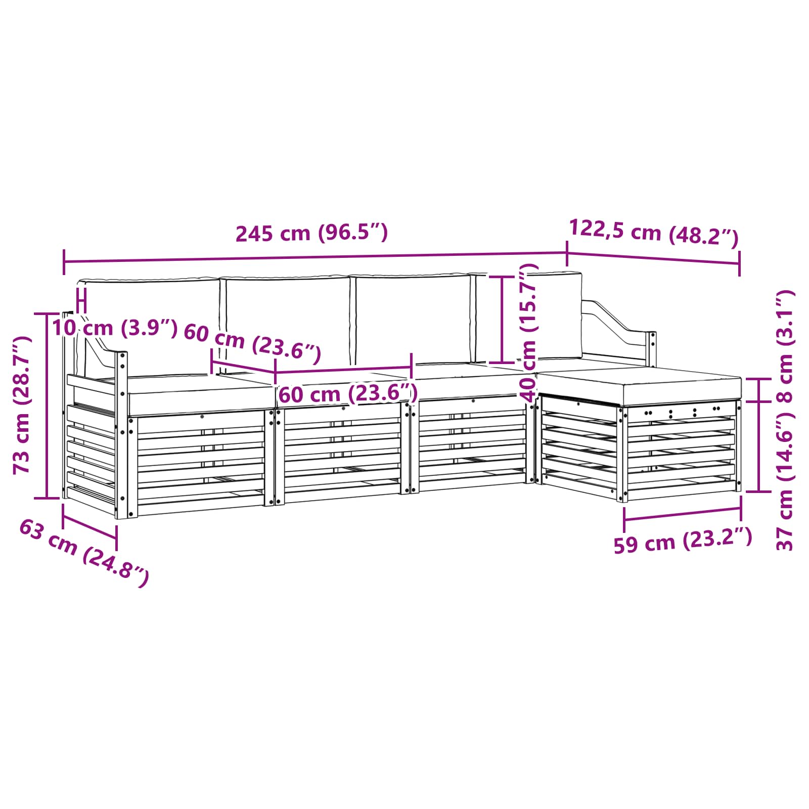 Sofa-Sets 5 pcs Natuurlijk en Lichtgrijs Massief Acaciahout image 6
