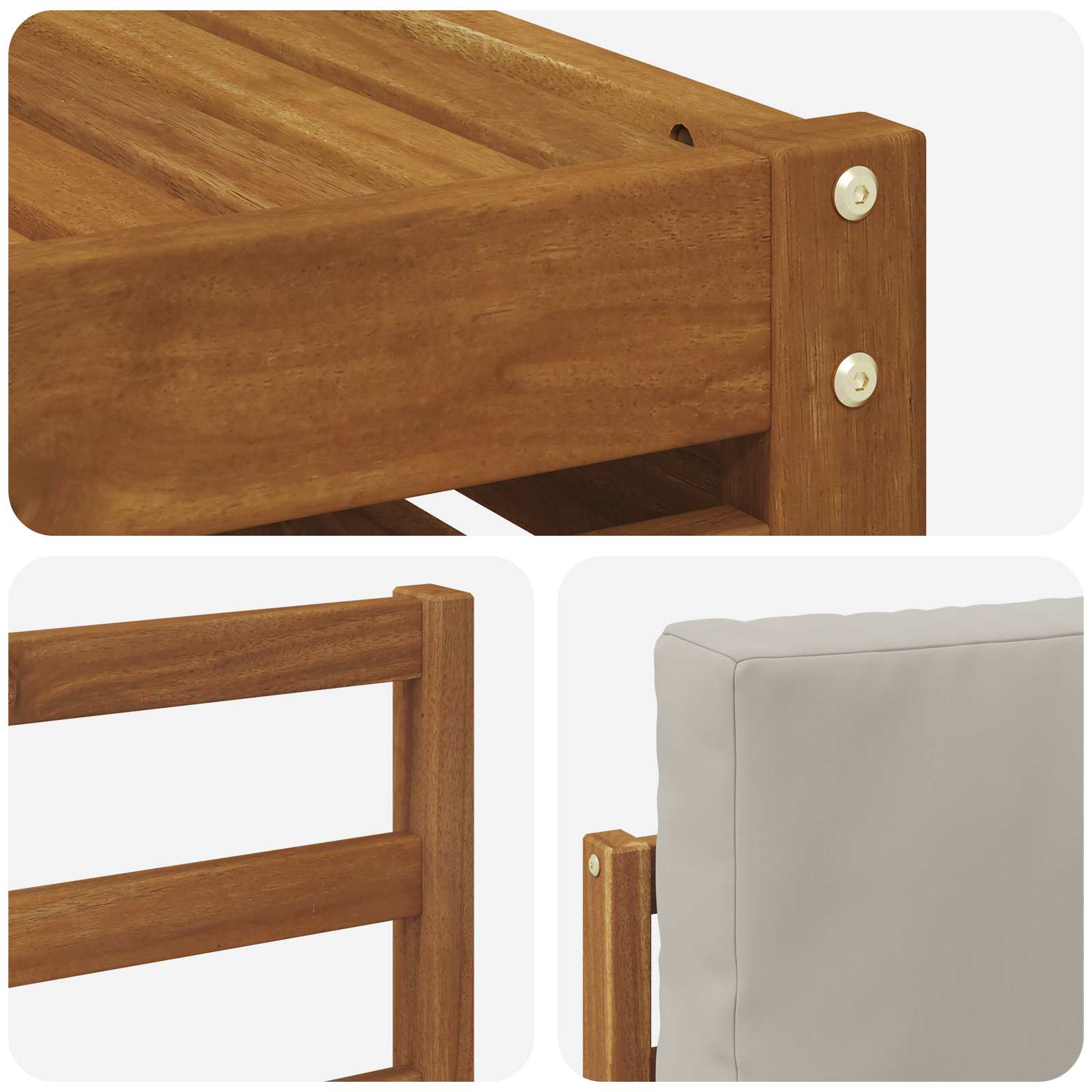 Sofa-Sets 6 pcs Natuurlijk en Lichtgrijs Massief Acaciahout - Afbeelding 7