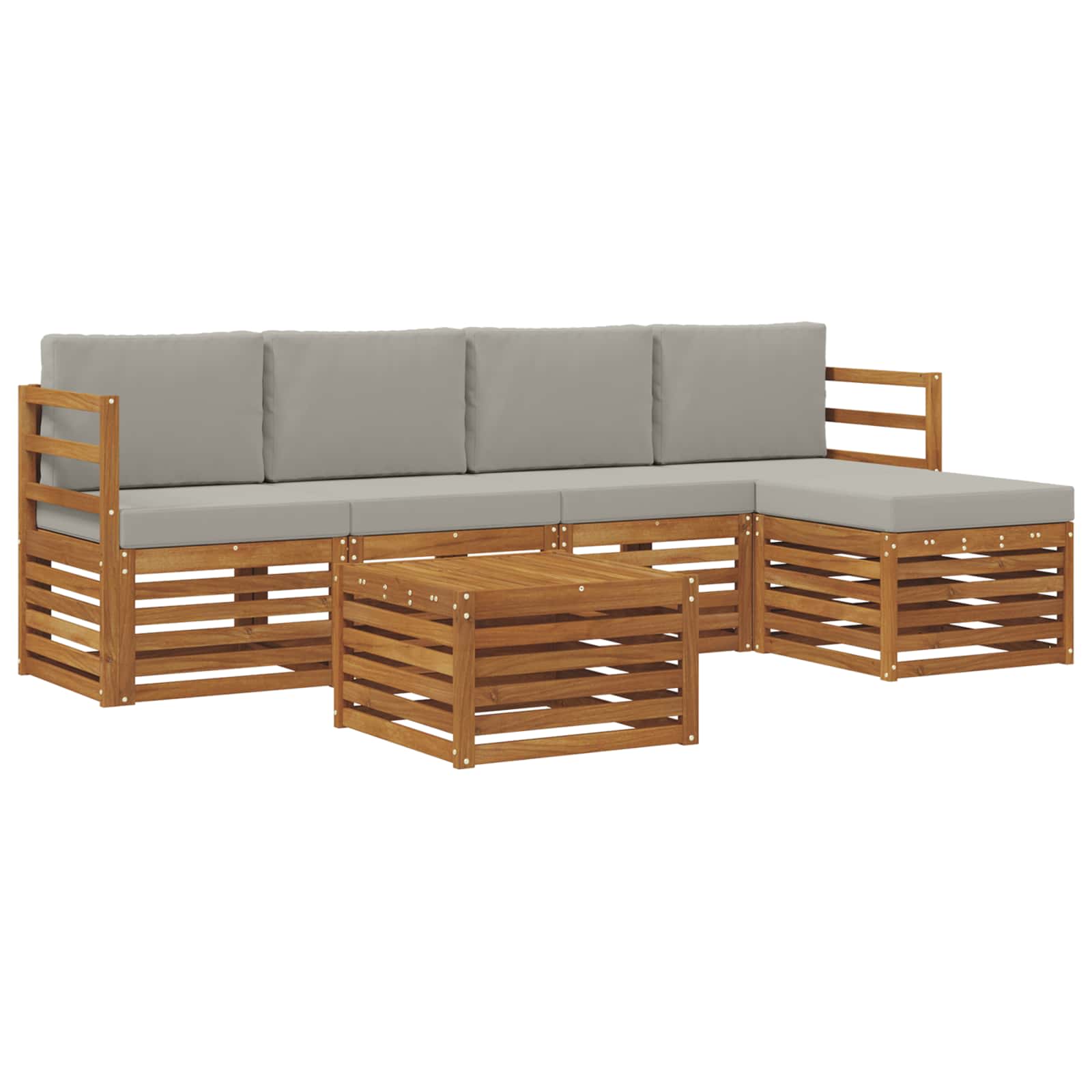 Sofa-Sets 6 pcs Natuurlijk en Lichtgrijs Massief Acaciahout - Afbeelding 2