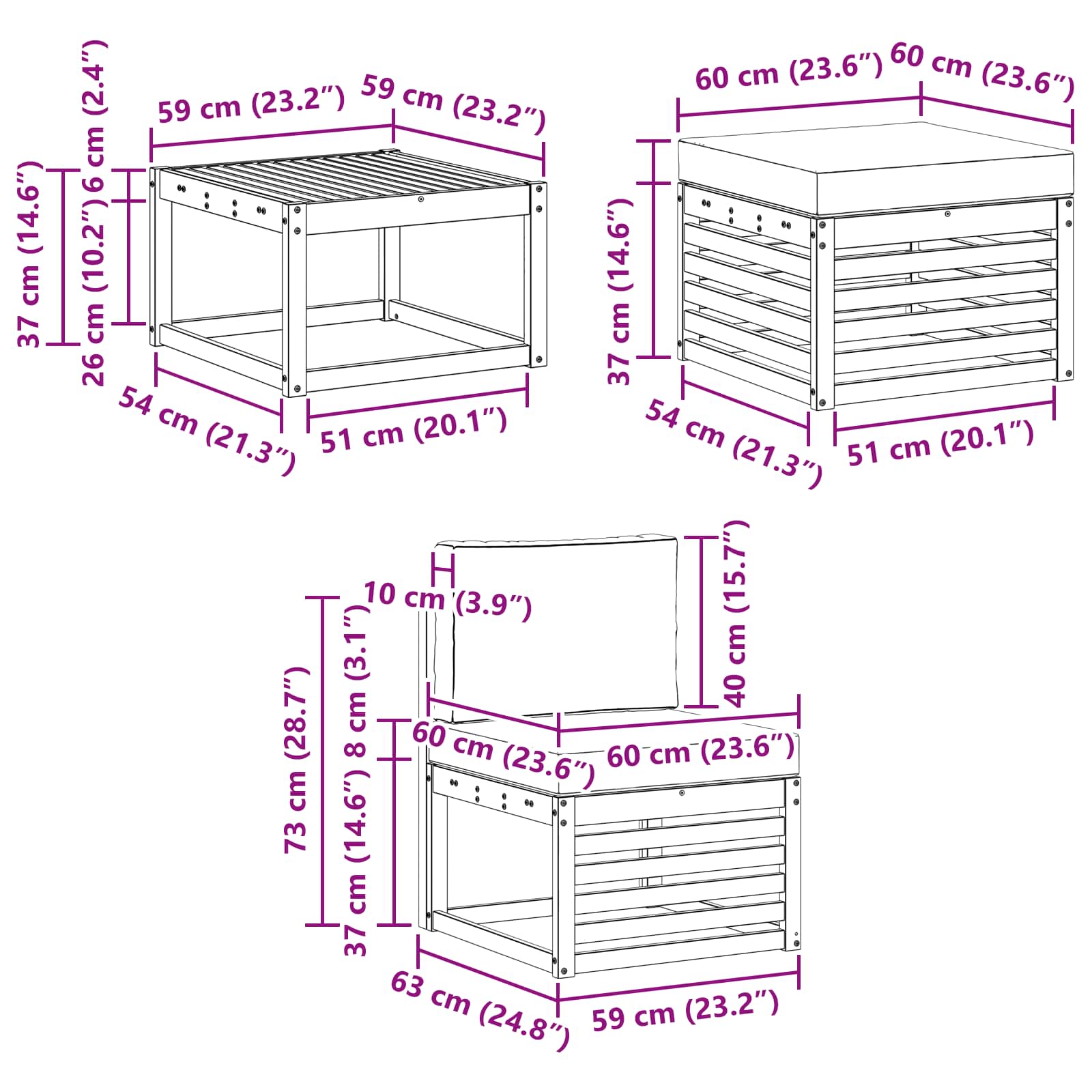 Sofa-Sets 6 pcs Natuurlijk en Lichtgrijs Massief Acaciahout - Afbeelding 9