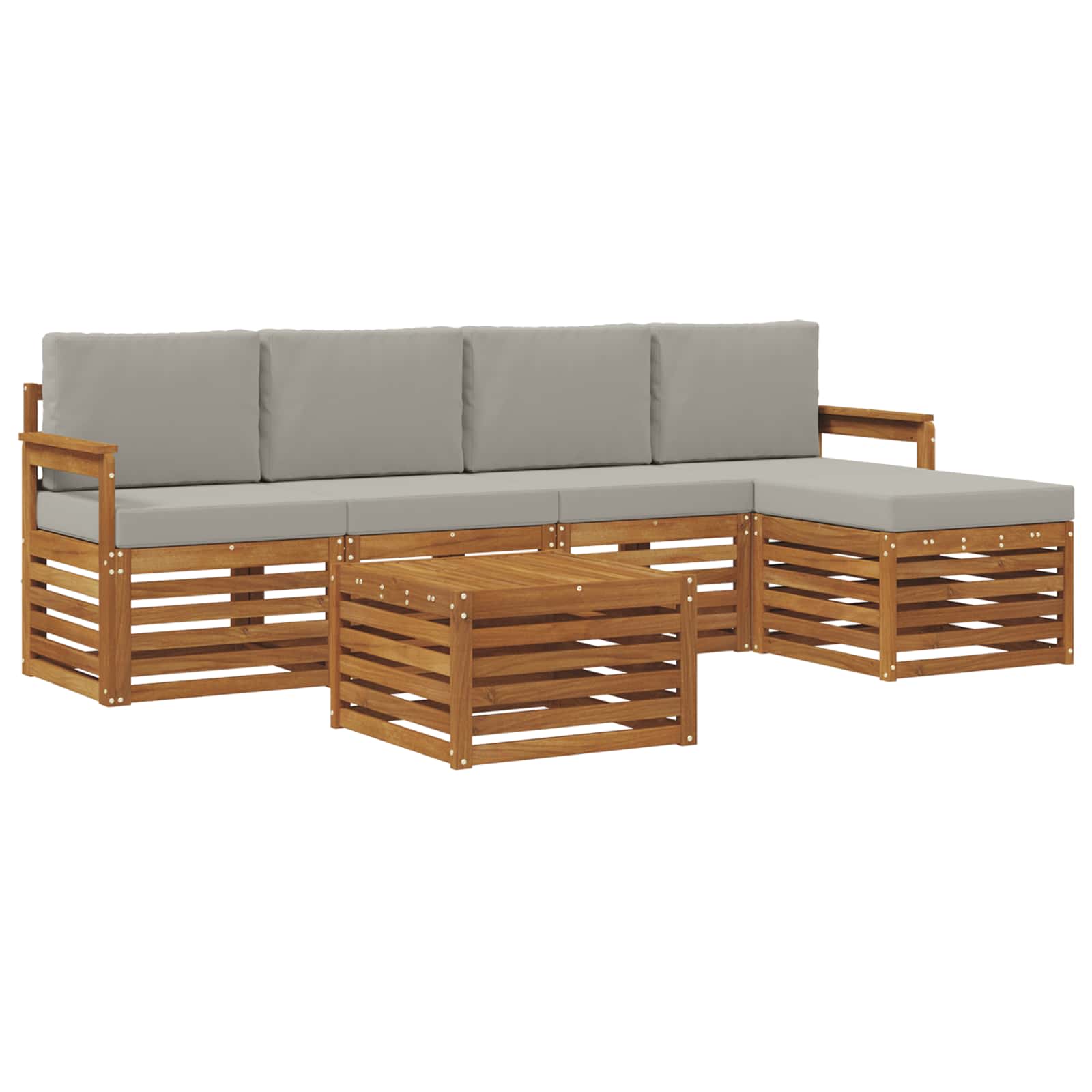 Sofa-Sets 6 pcs Natuurlijk en Lichtgrijs Massief Acaciahout image 2