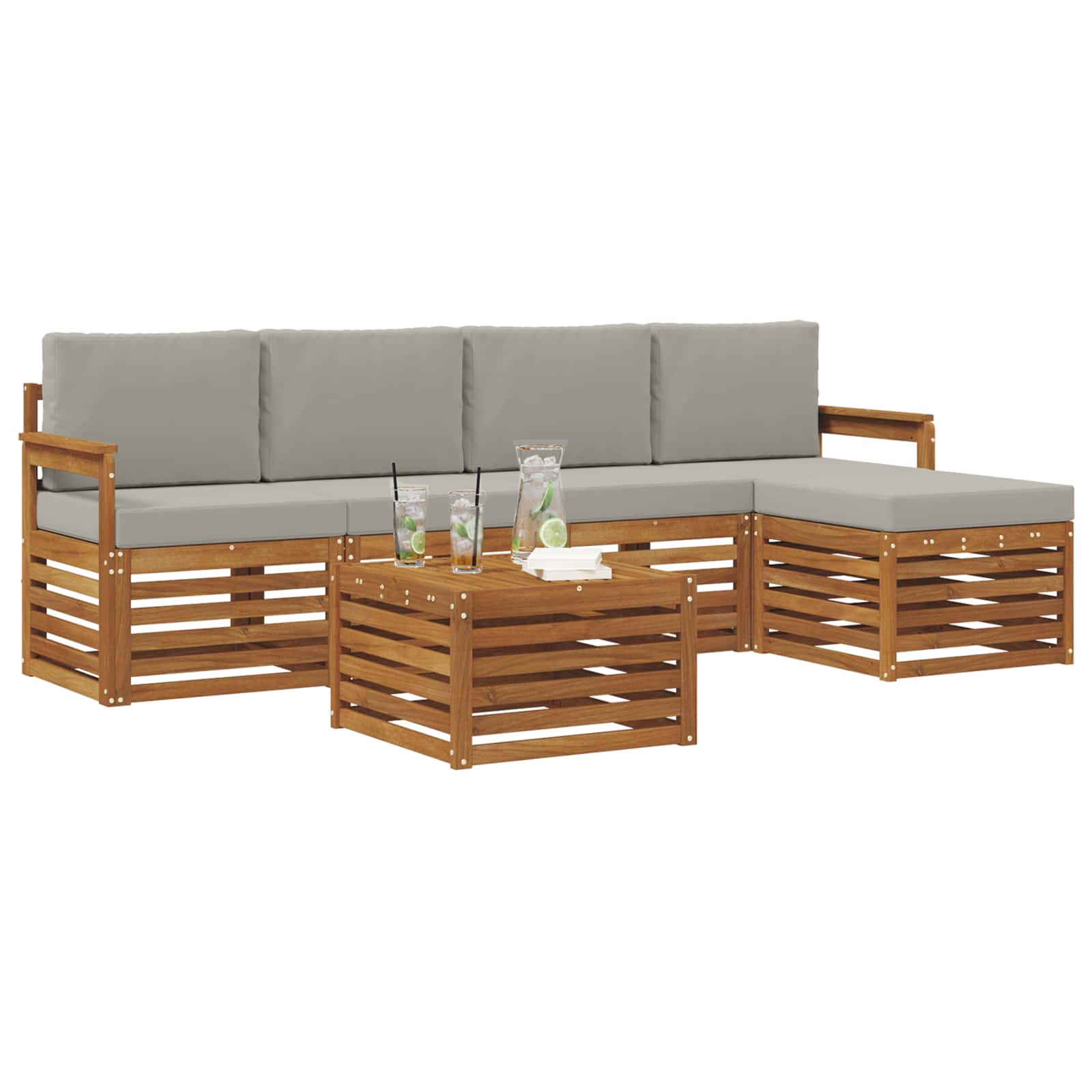 Sofa-Sets 6 pcs Natuurlijk en Lichtgrijs Massief Acaciahout image 3