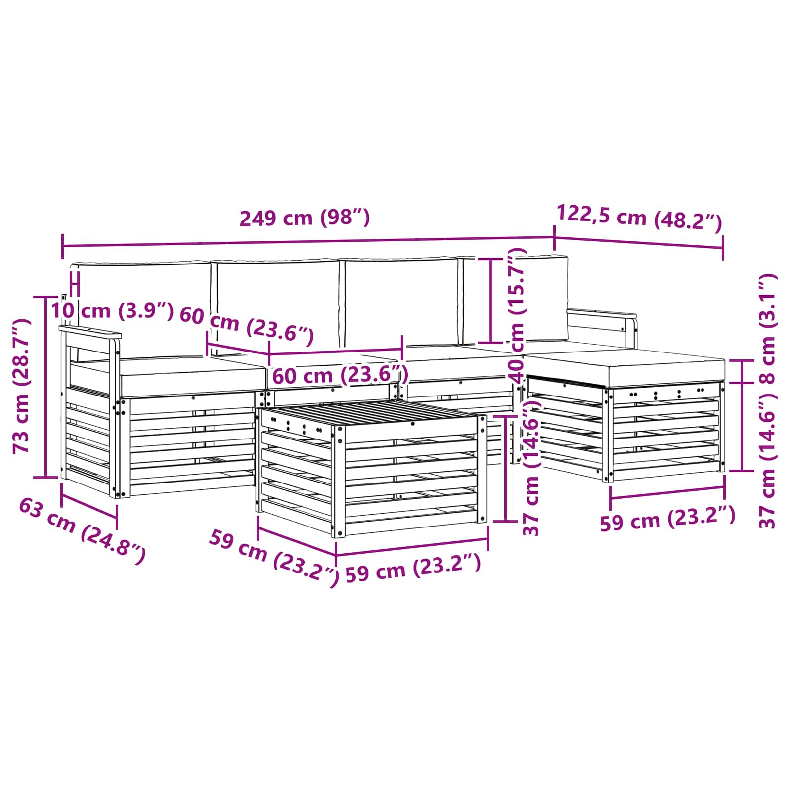 Sofa-Sets 6 pcs Natuurlijk en Lichtgrijs Massief Acaciahout image 8