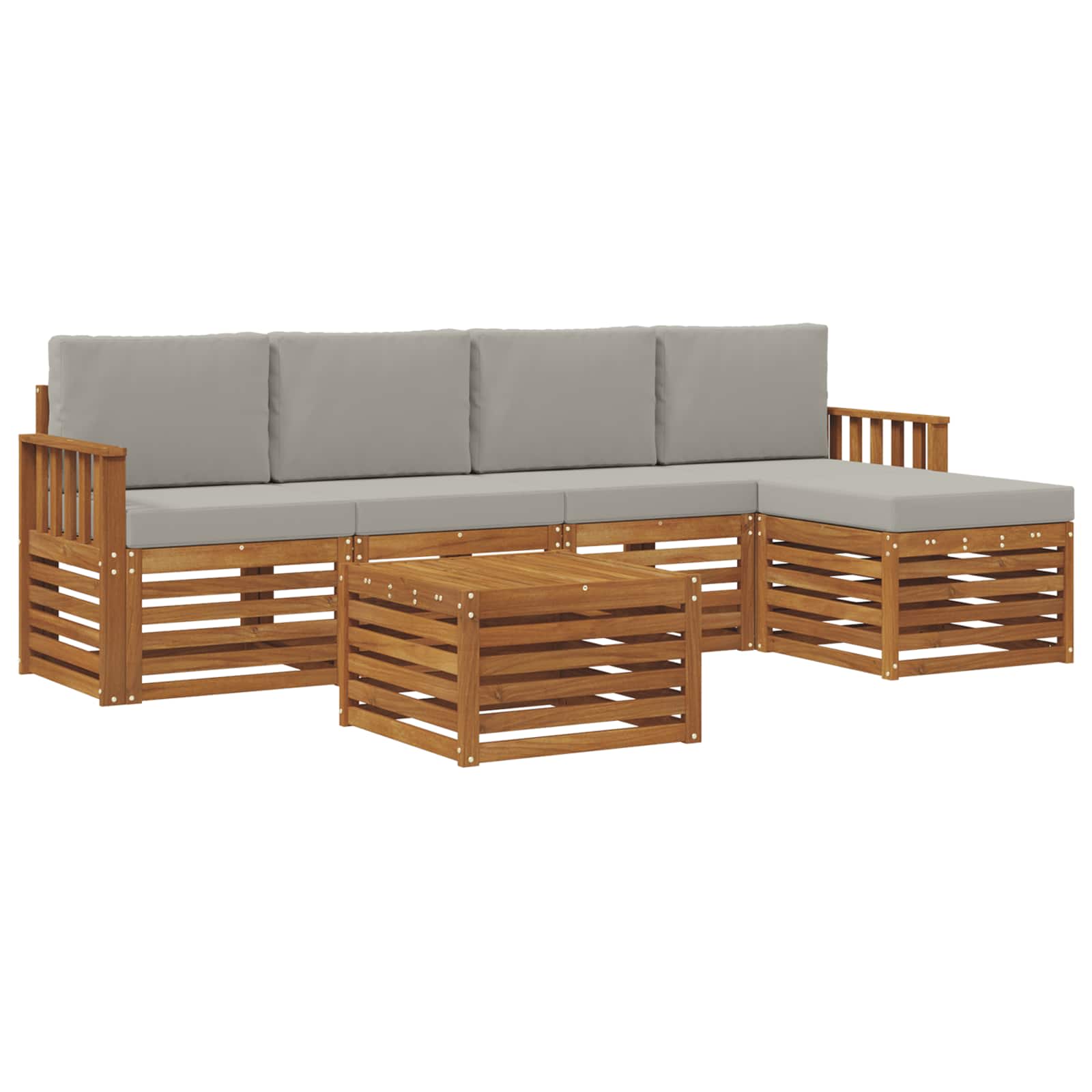 Sofa-Sets 6 pcs Natuurlijk en Lichtgrijs Massief Acaciahout image 2