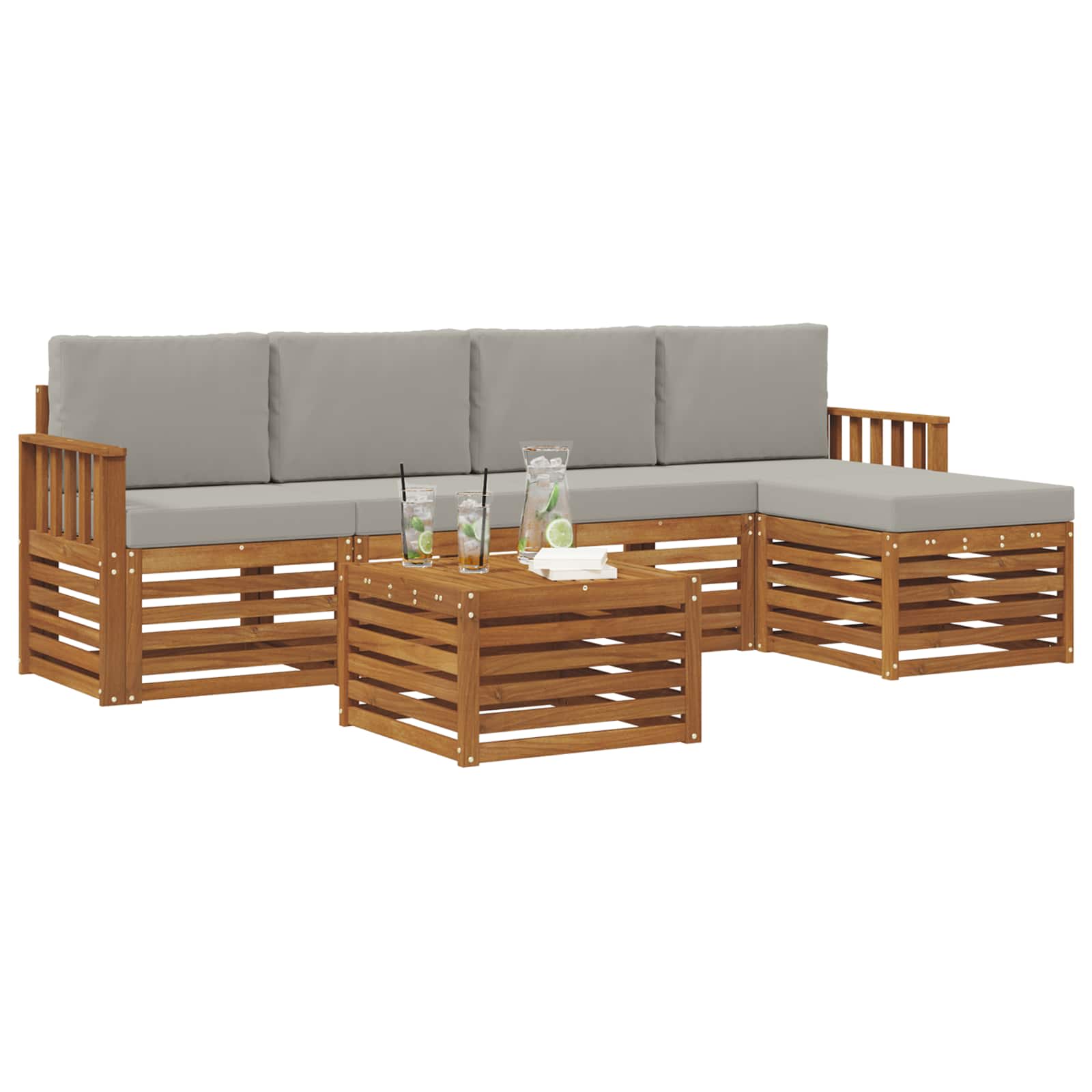 Sofa-Sets 6 pcs Natuurlijk en Lichtgrijs Massief Acaciahout image 3