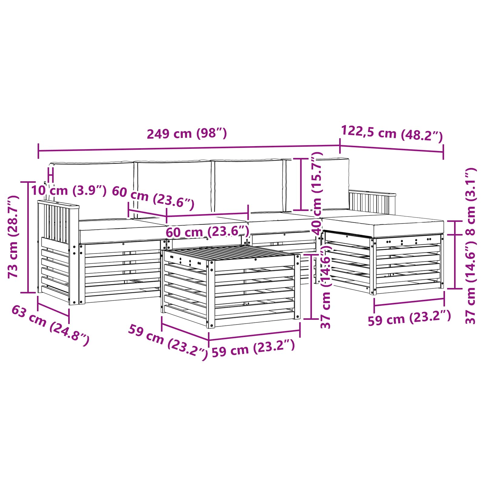 Sofa-Sets 6 pcs Natuurlijk en Lichtgrijs Massief Acaciahout image 8