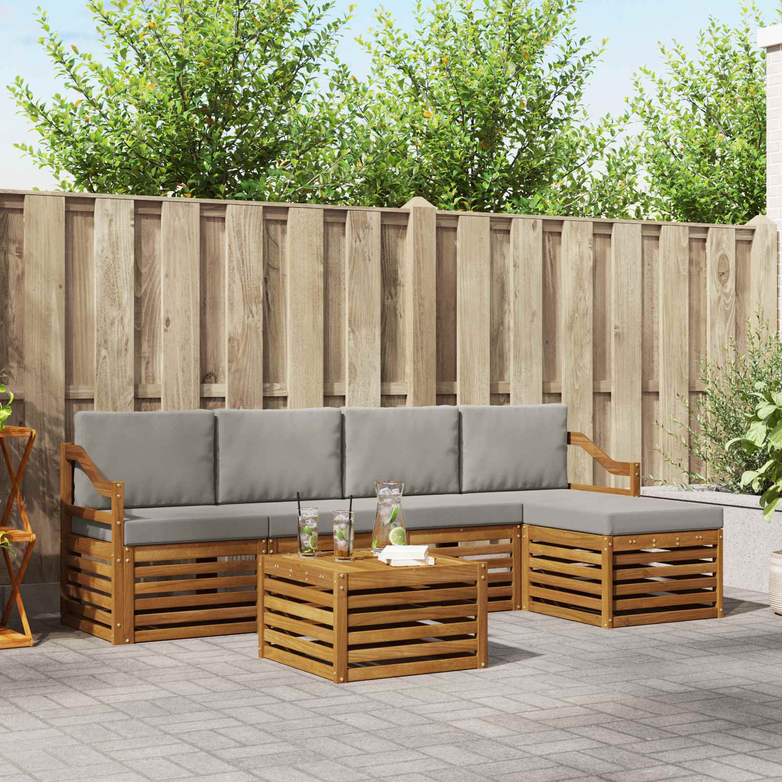 vidaXL Outdoor-Sofagarnitur mit Kissen 6 pcs Natürlich und Hellgrau