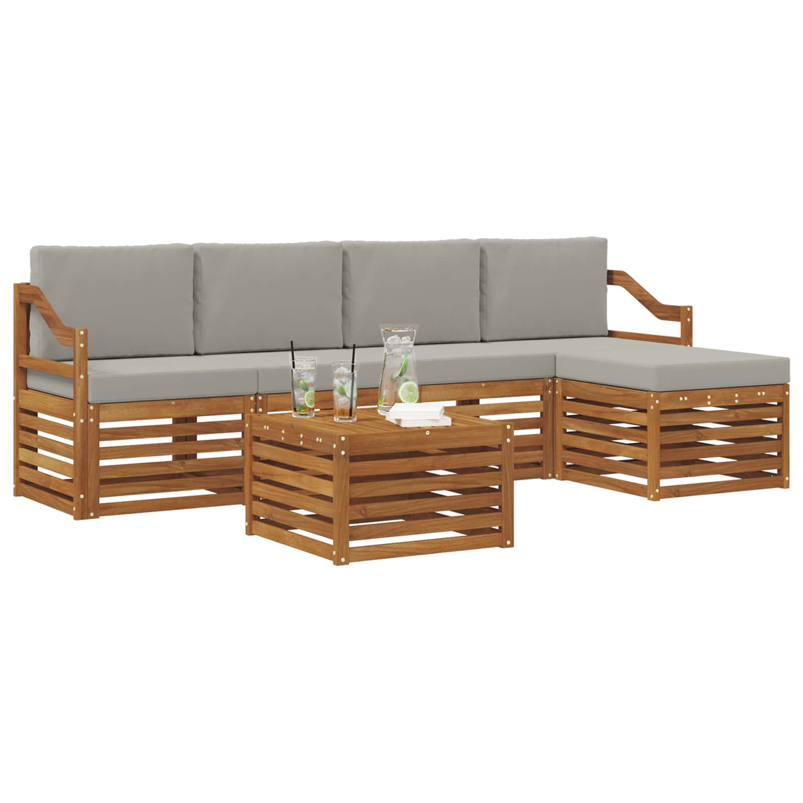 Sofa-Sets 6 pcs Natuurlijk en Lichtgrijs Massief Acaciahout image 3