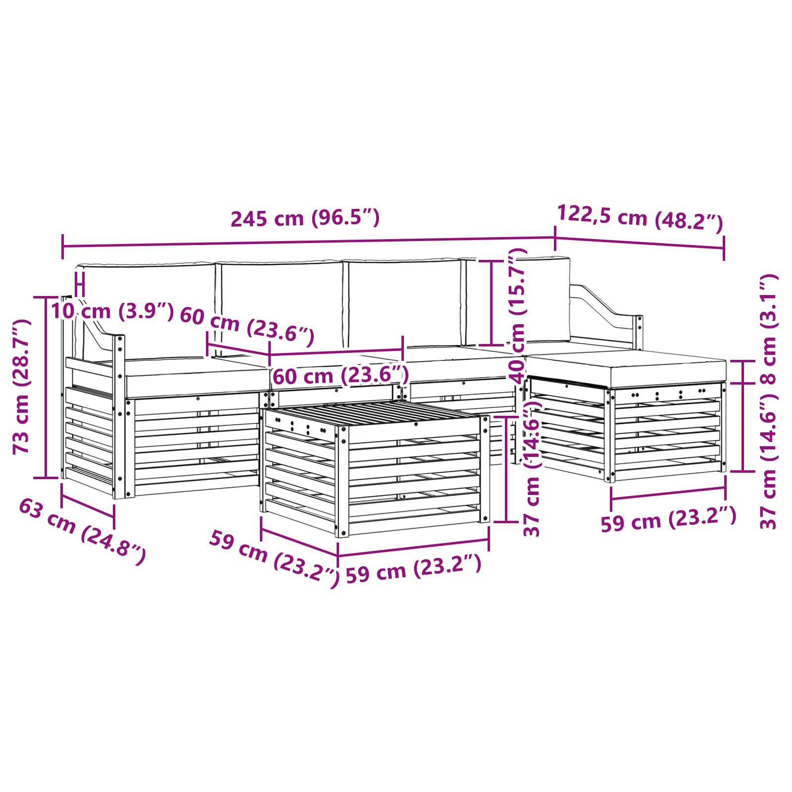 Sofa-Sets 6 pcs Natuurlijk en Lichtgrijs Massief Acaciahout image 8