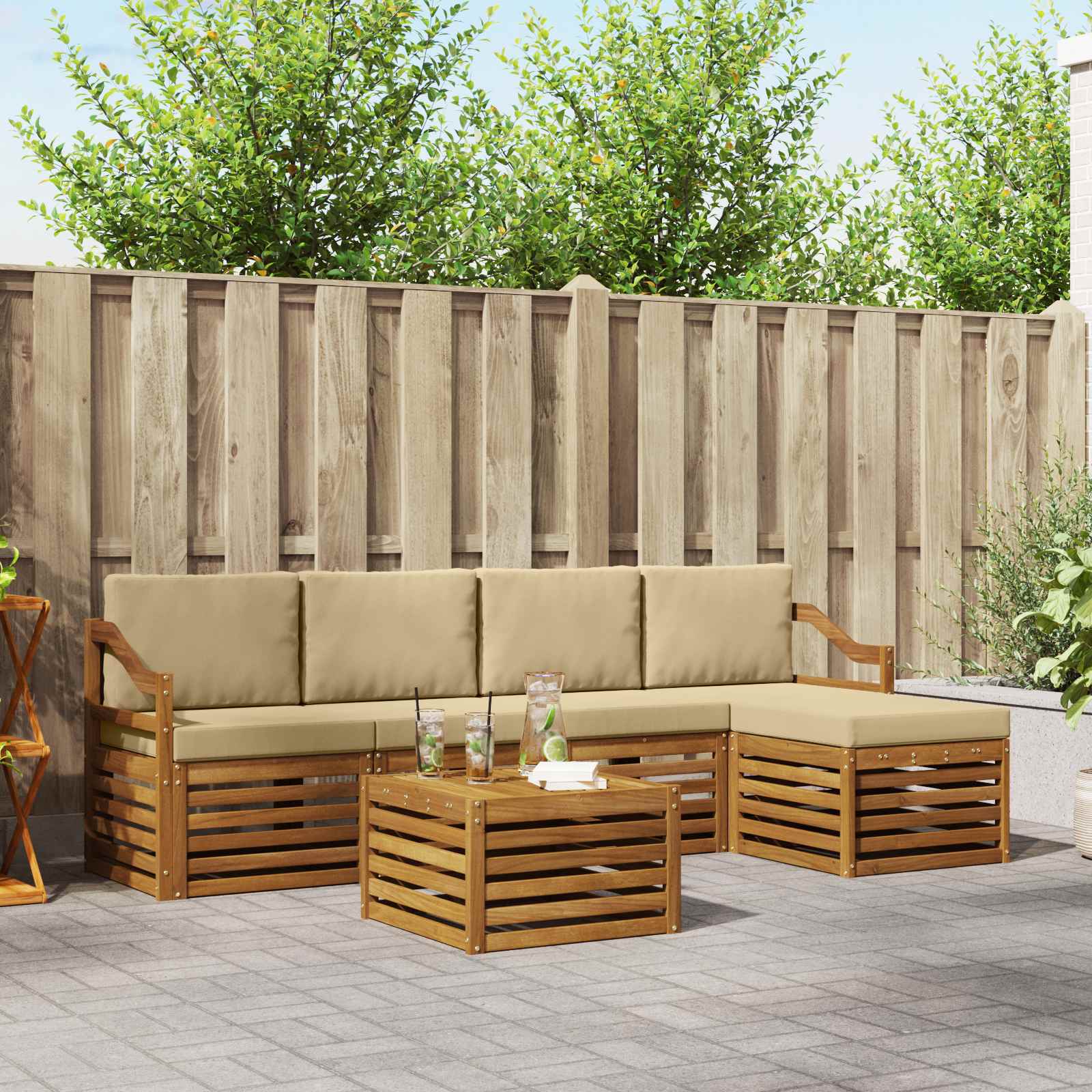 vidaXL Outdoor-Sofagarnitur 6 pcs Natur und Beige Massivholz Akazie
