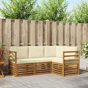 Sedežne garniture 4 pcs Naravna in smetana Masiven les akacije