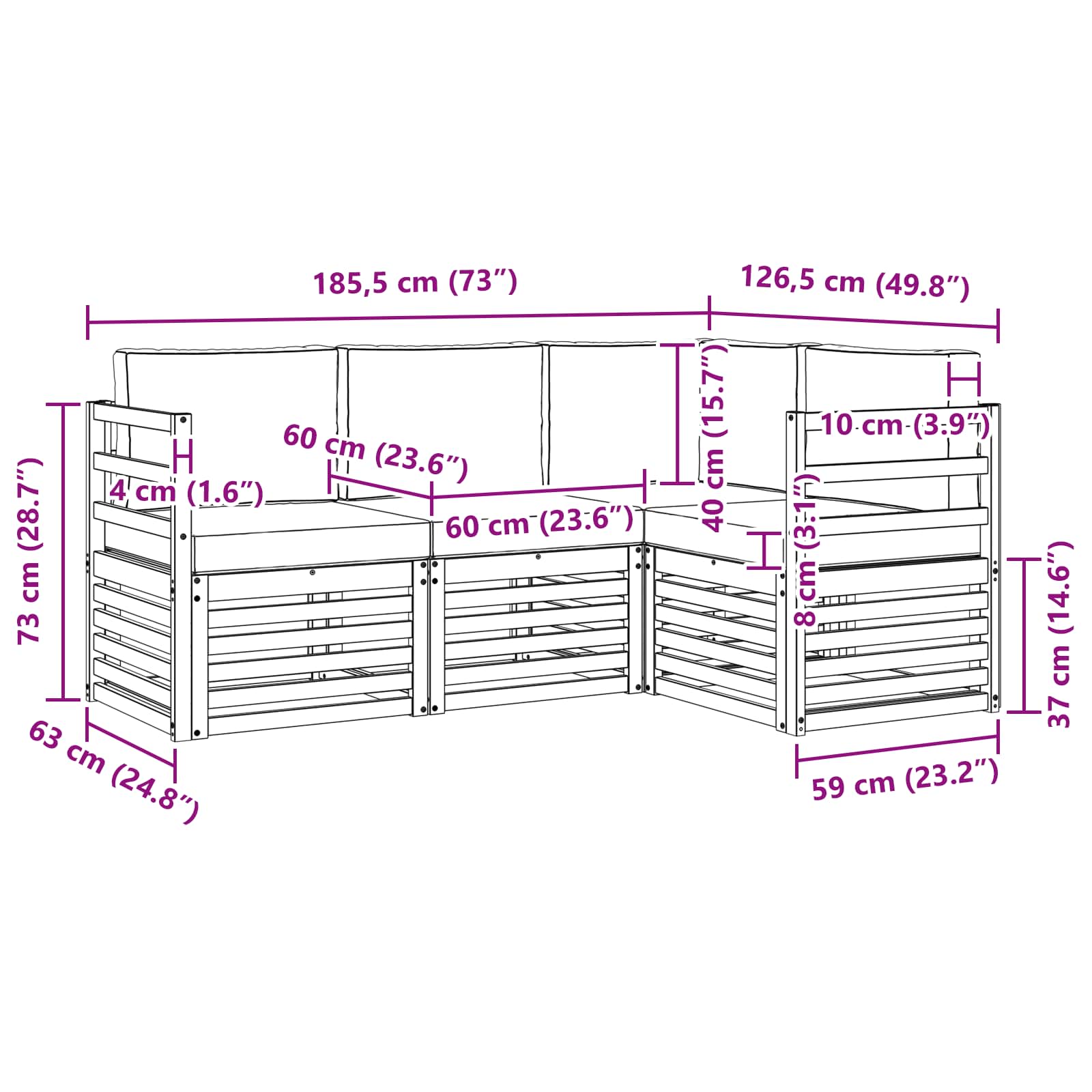 Sofa-Sets 4 pcs Natuurlijk en Lichtgrijs Massief Acaciahout image 7