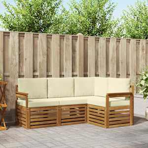 Sedežne garniture 4 pcs Naravna in smetana Masiven les akacije