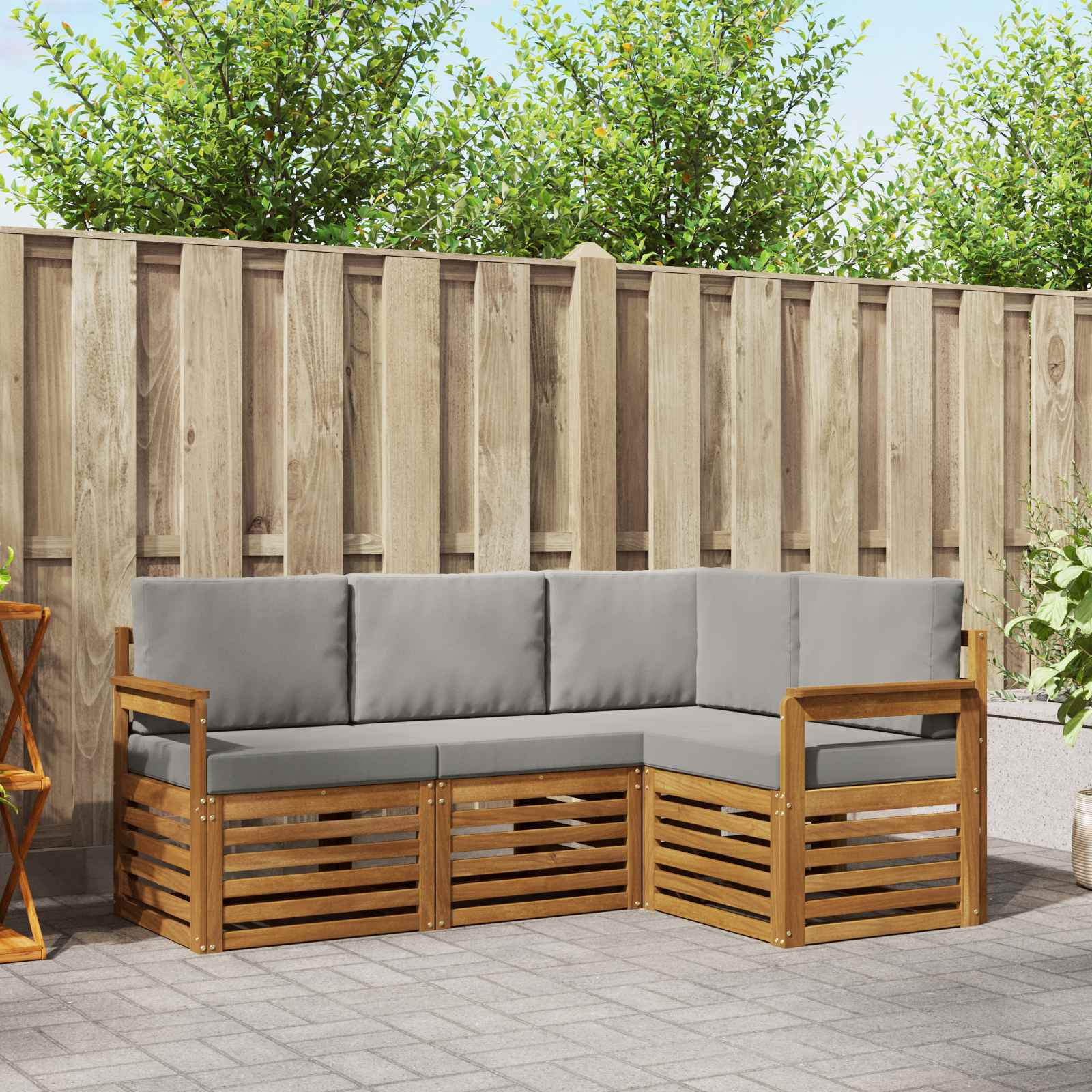 Sofa-Sets 4 pcs Natuurlijk en Lichtgrijs Massief Acaciahout image 1