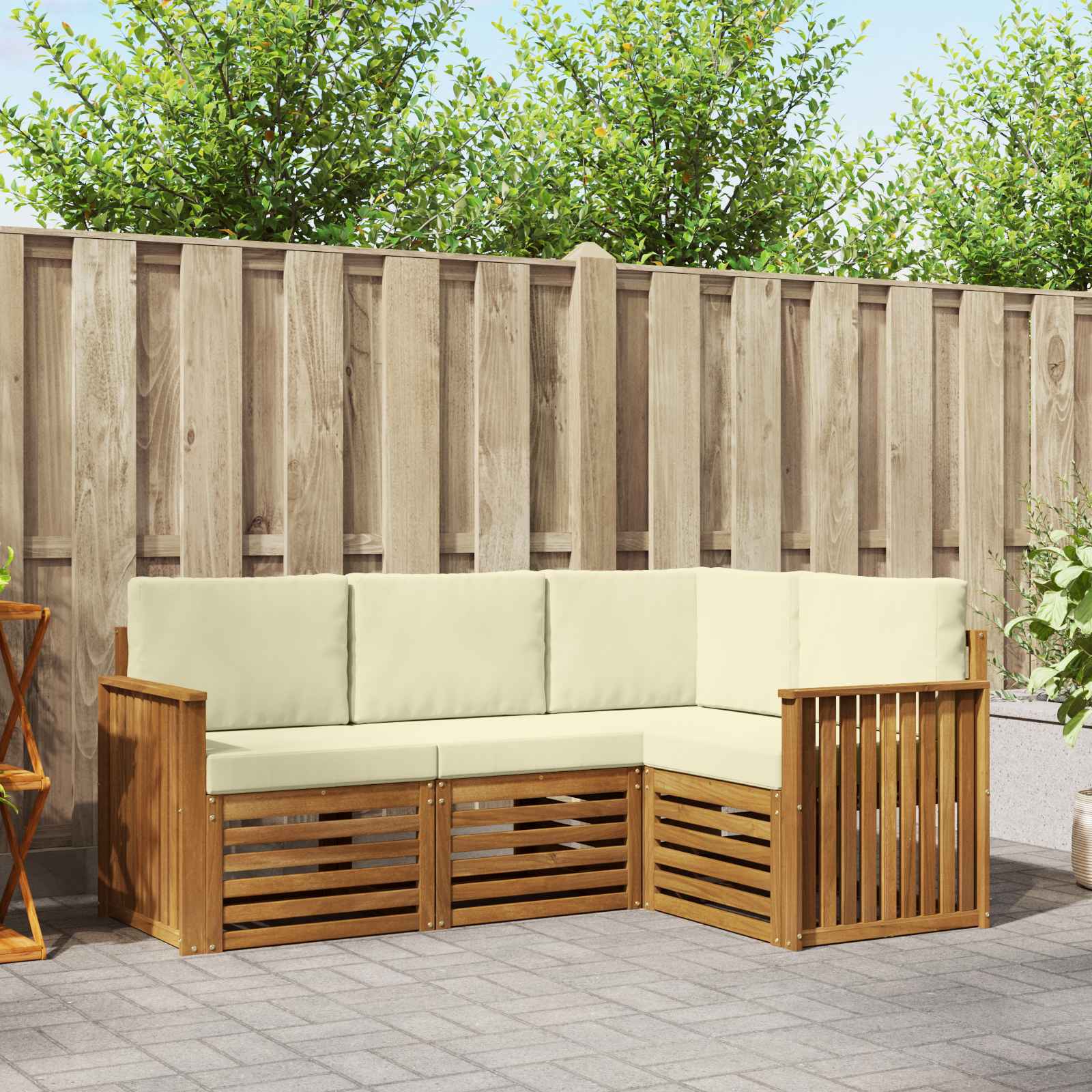 vidaXL Sofagarnituren 4 pcs Natur und Creme Massivholz Akazie