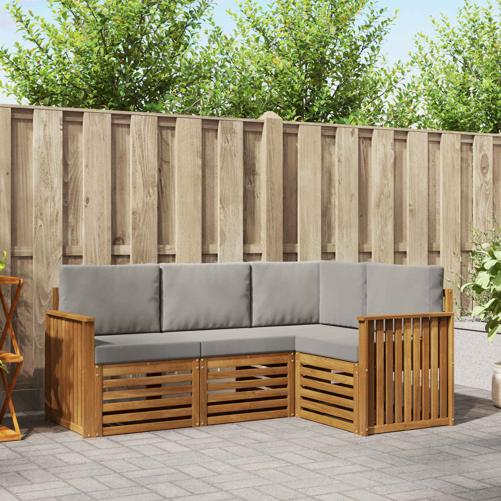 Sofa-Sets 4 pcs Natuurlijk en Lichtgrijs Massief Acaciahout image 1