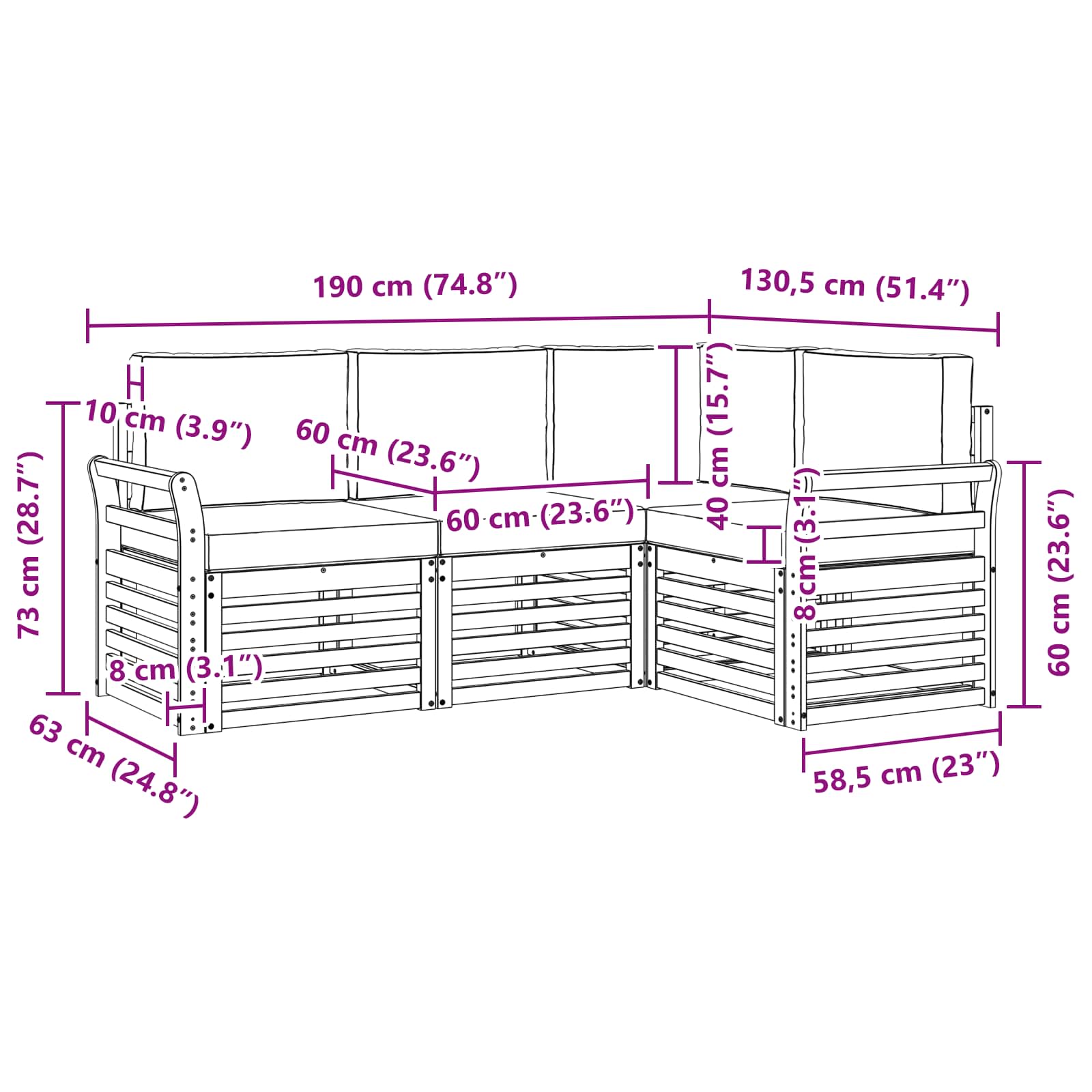 Sofa-Sets 4 pcs Natuurlijk en Lichtgrijs Massief Acaciahout image 7
