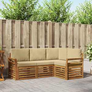 Sedežne garniture 4 pcs Naravna in bež Masiven les akacije