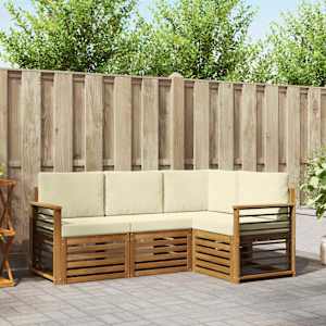 Sedežne garniture 4 pcs Naravna in smetana Masiven les akacije