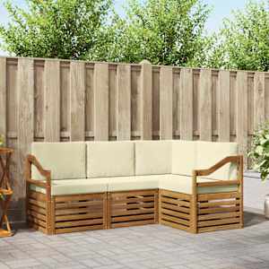 Sedežne garniture 4 pcs Naravna in smetana Masiven les akacije