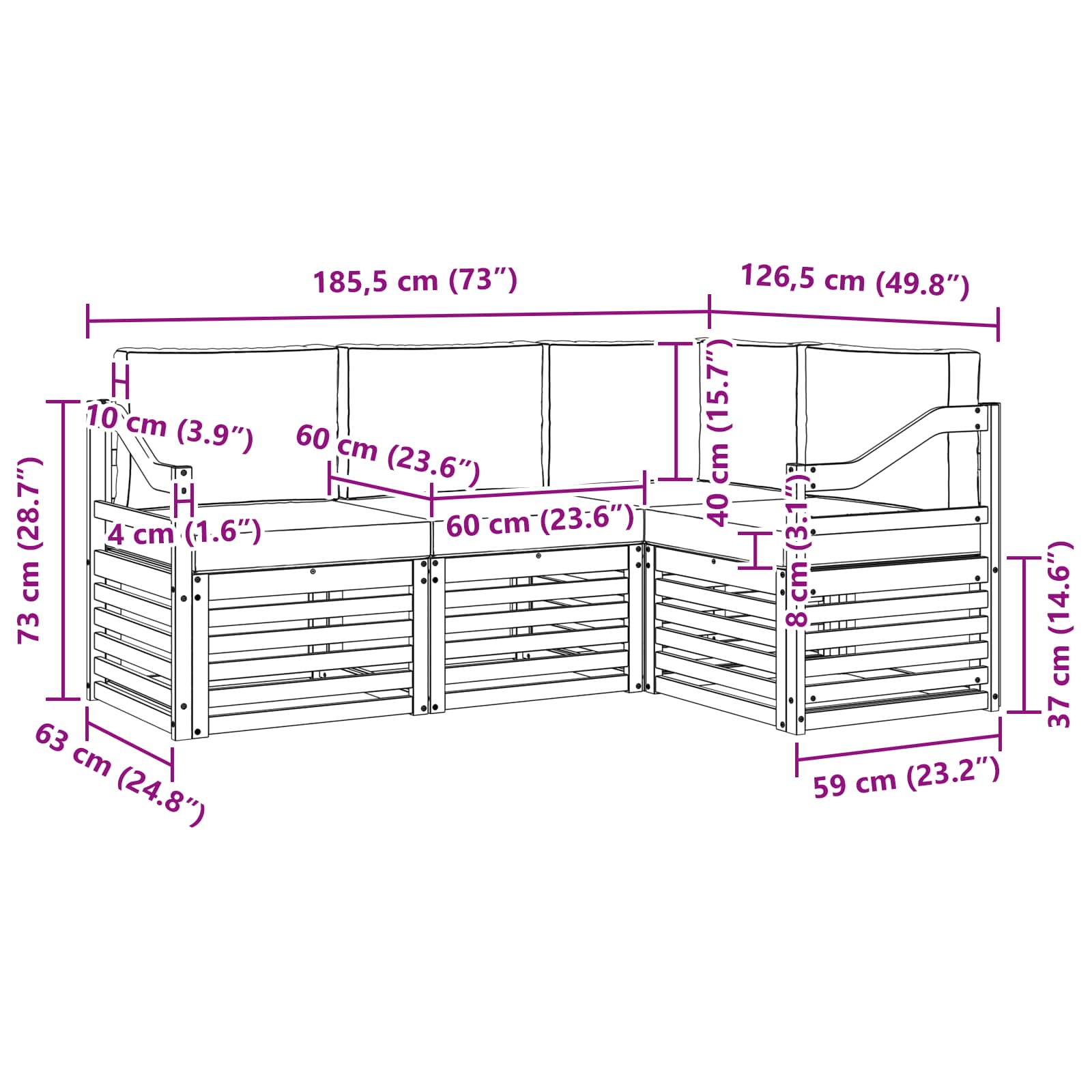 Sofa-Sets 4 pcs Natuurlijk en Lichtgrijs Massief Acaciahout image 7