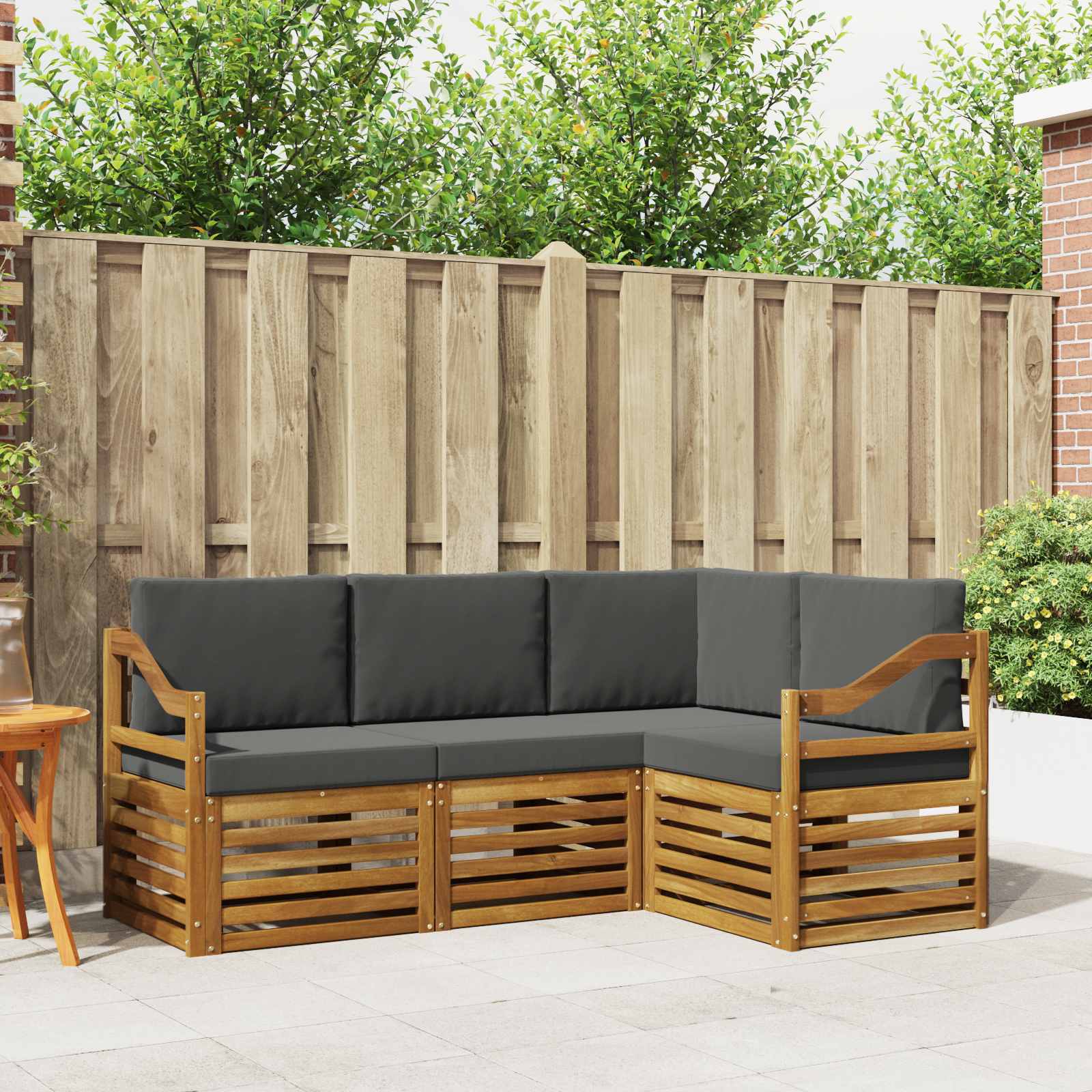 Sofasæt til terrasse med puder - 4 dele, naturlig/antracit, massivt akacietræ