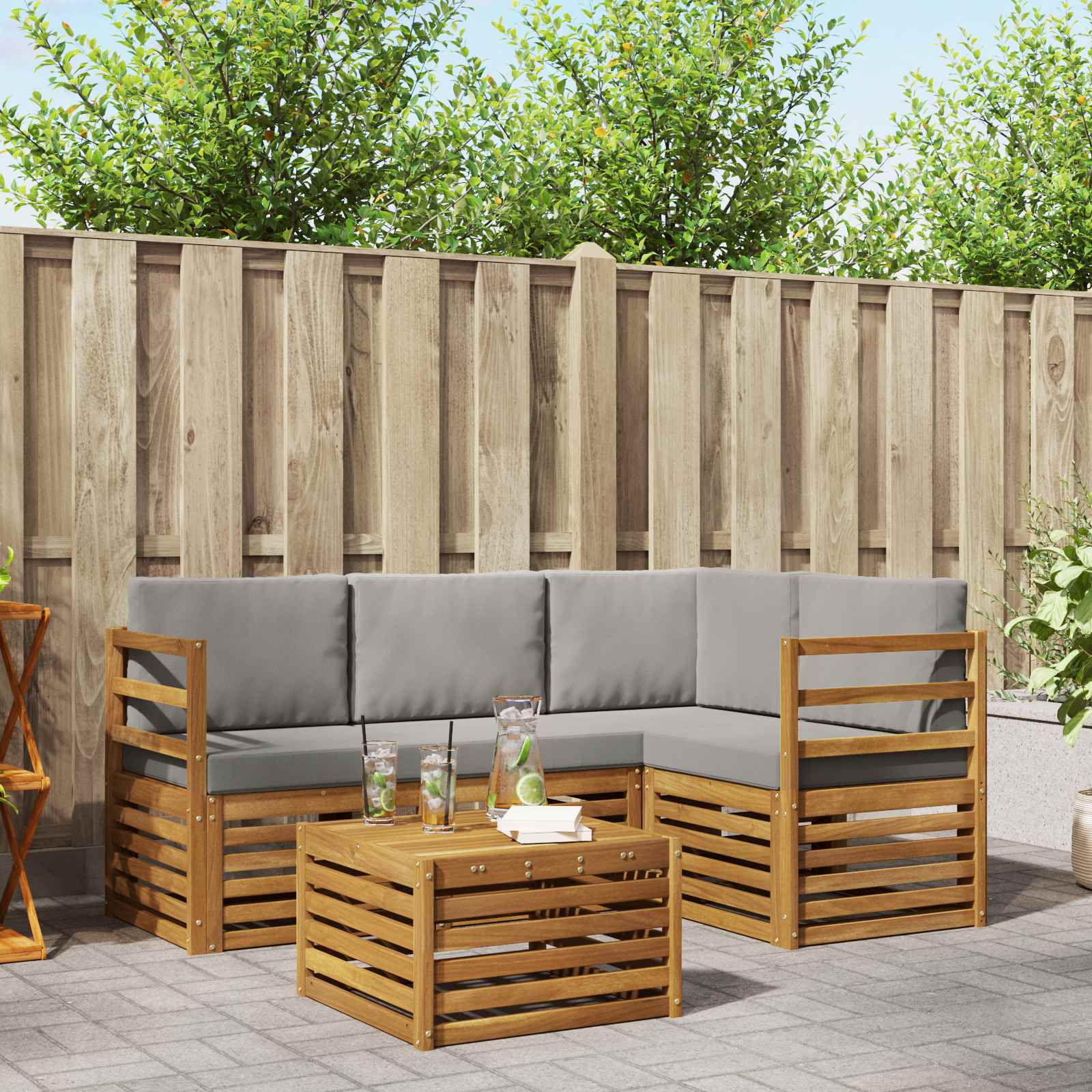 Sofa-Sets 5 pcs Natuurlijk en Lichtgrijs Massief Acaciahout image 1