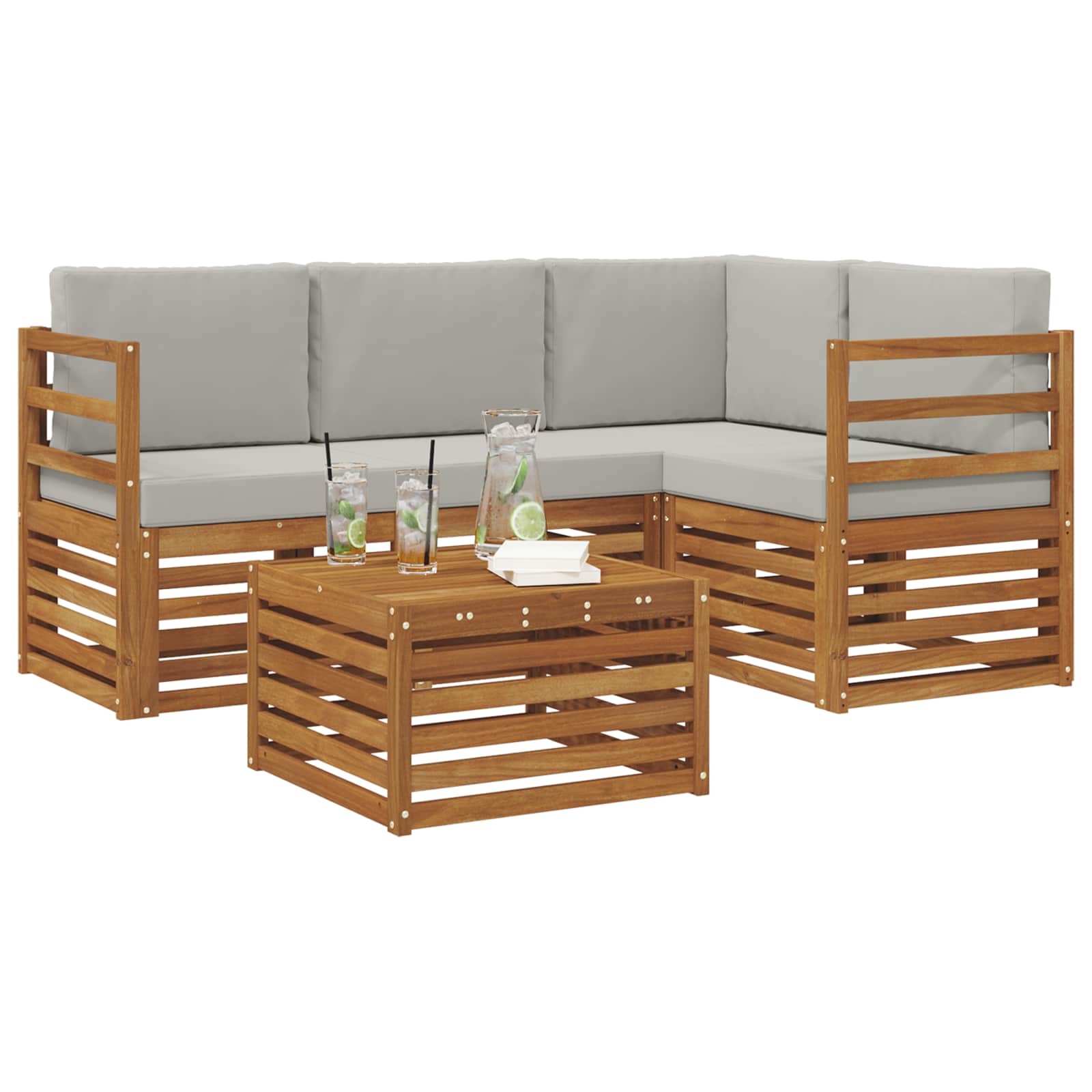 Sofa-Sets 5 pcs Natuurlijk en Lichtgrijs Massief Acaciahout image 3