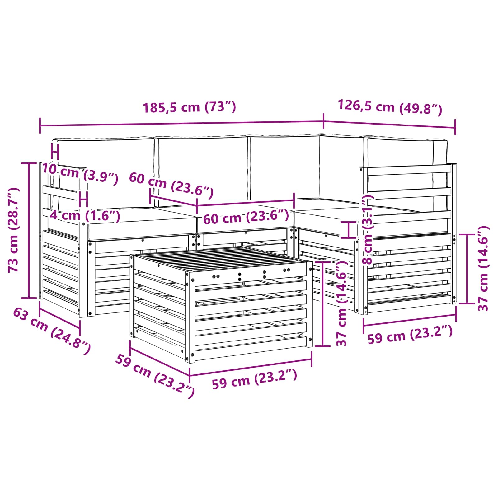 Sofa-Sets 5 pcs Natuurlijk en Lichtgrijs Massief Acaciahout image 8