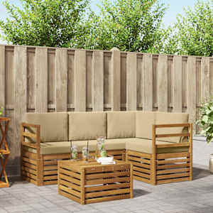 Zunanja garnitura za sedenje z blazino 5 pcs Naravna in bež