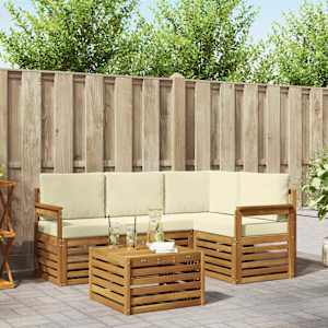 Zunanja garnitura za sedenje z blazino 5 pcs Naravna in smetana