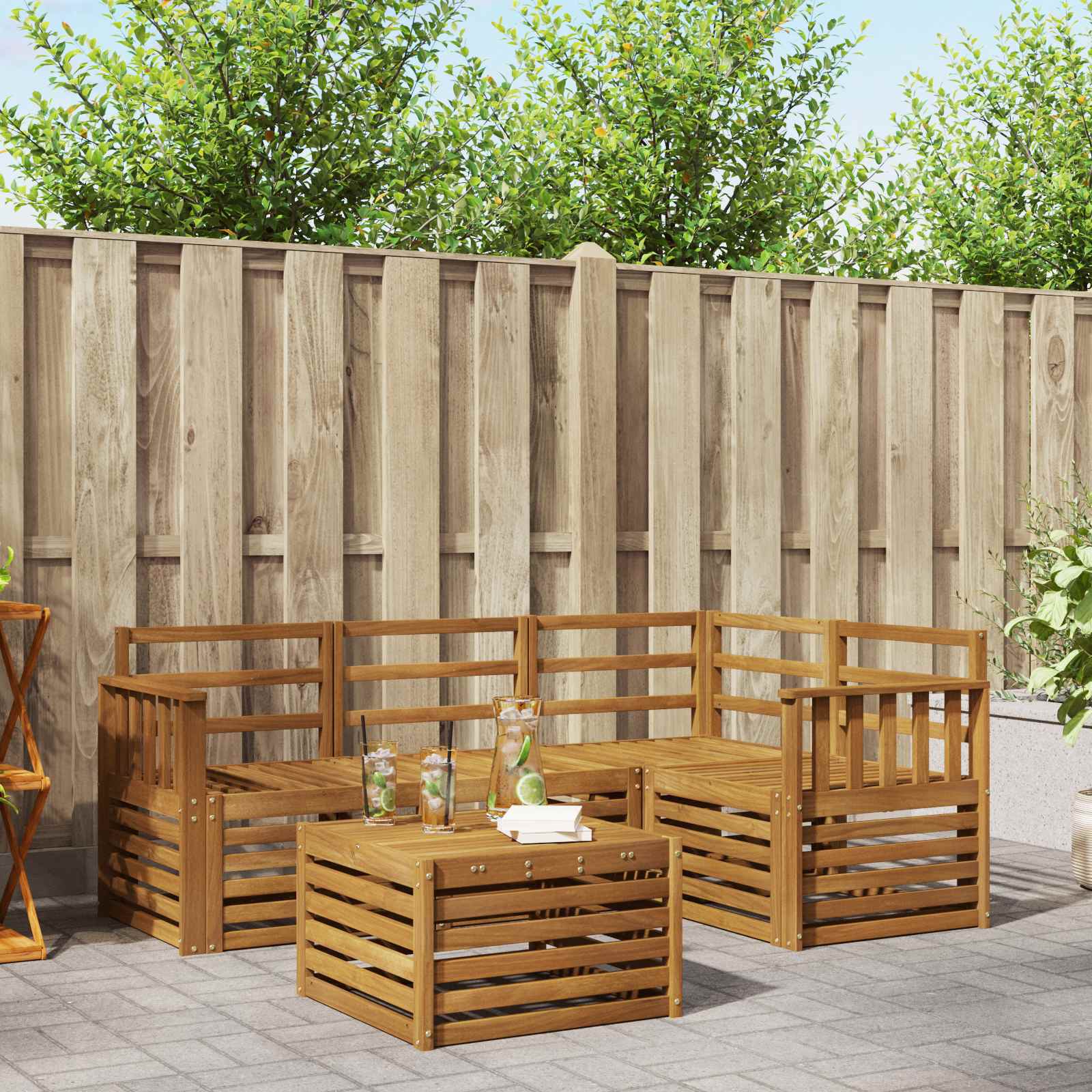 Buiten bankenset 5 pcs Naturel Massief Acaciahout image 1