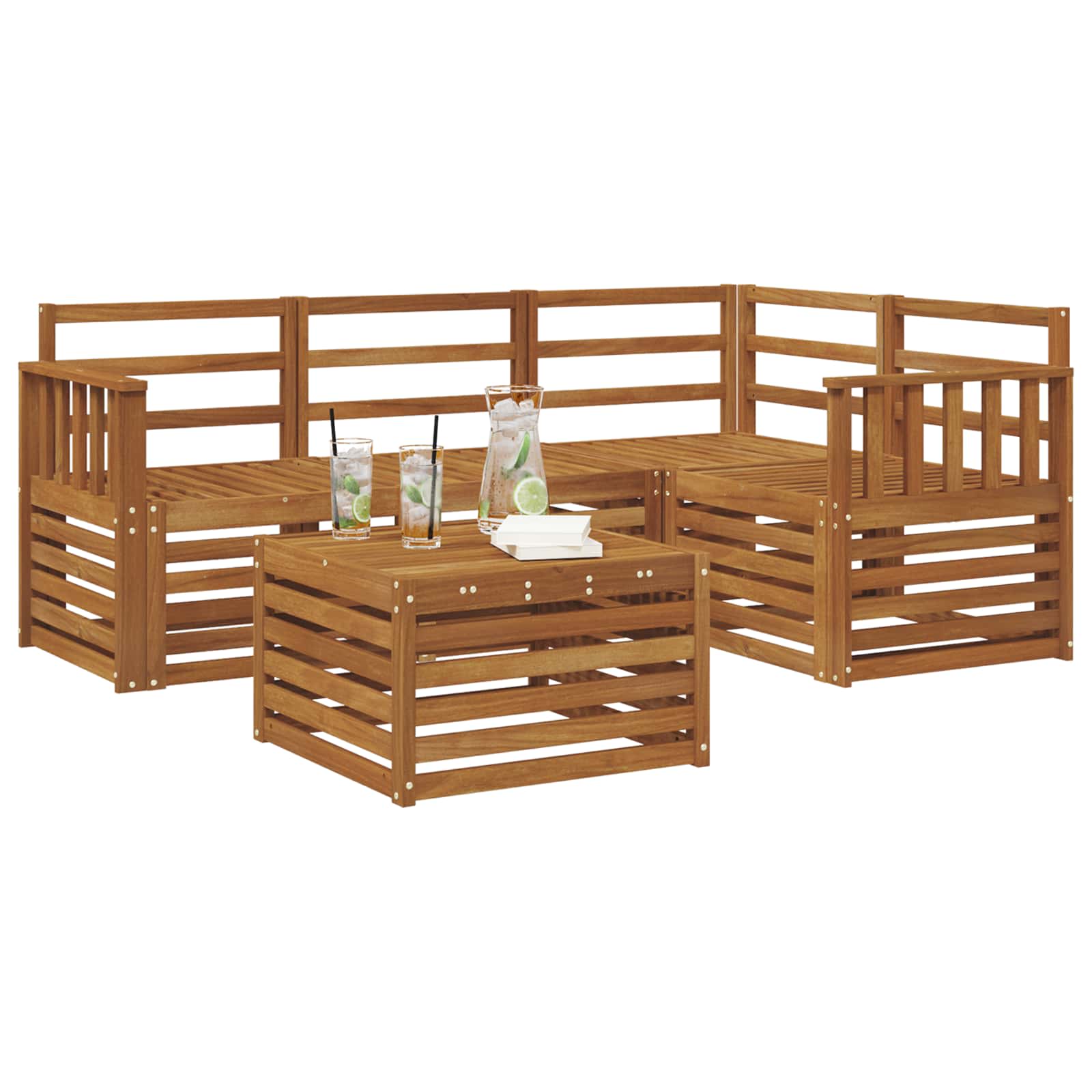 Buiten bankenset 5 pcs Naturel Massief Acaciahout image 3