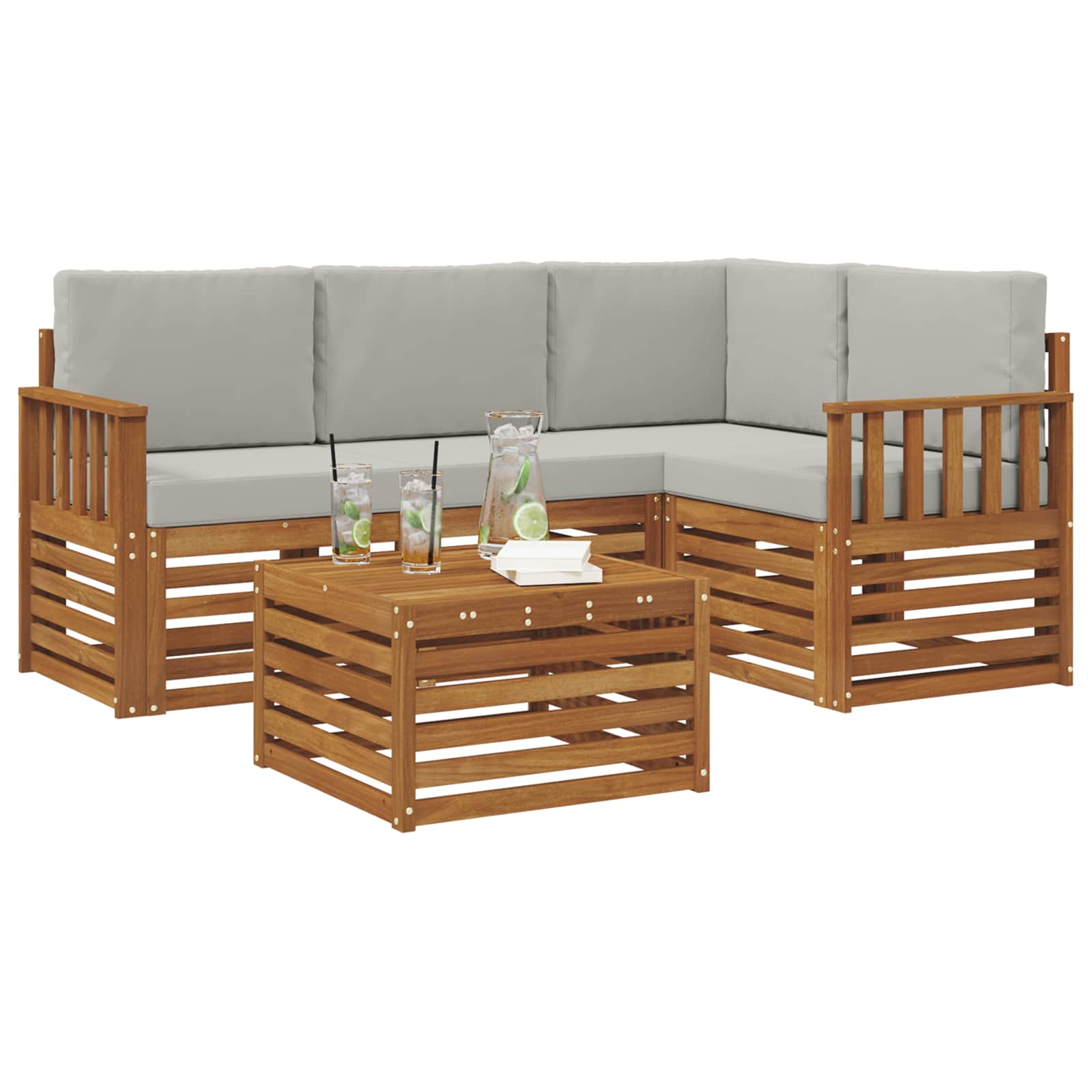 Zunanja garnitura za sedenje 5 pcs Naravna in svetlo siva - slika 3