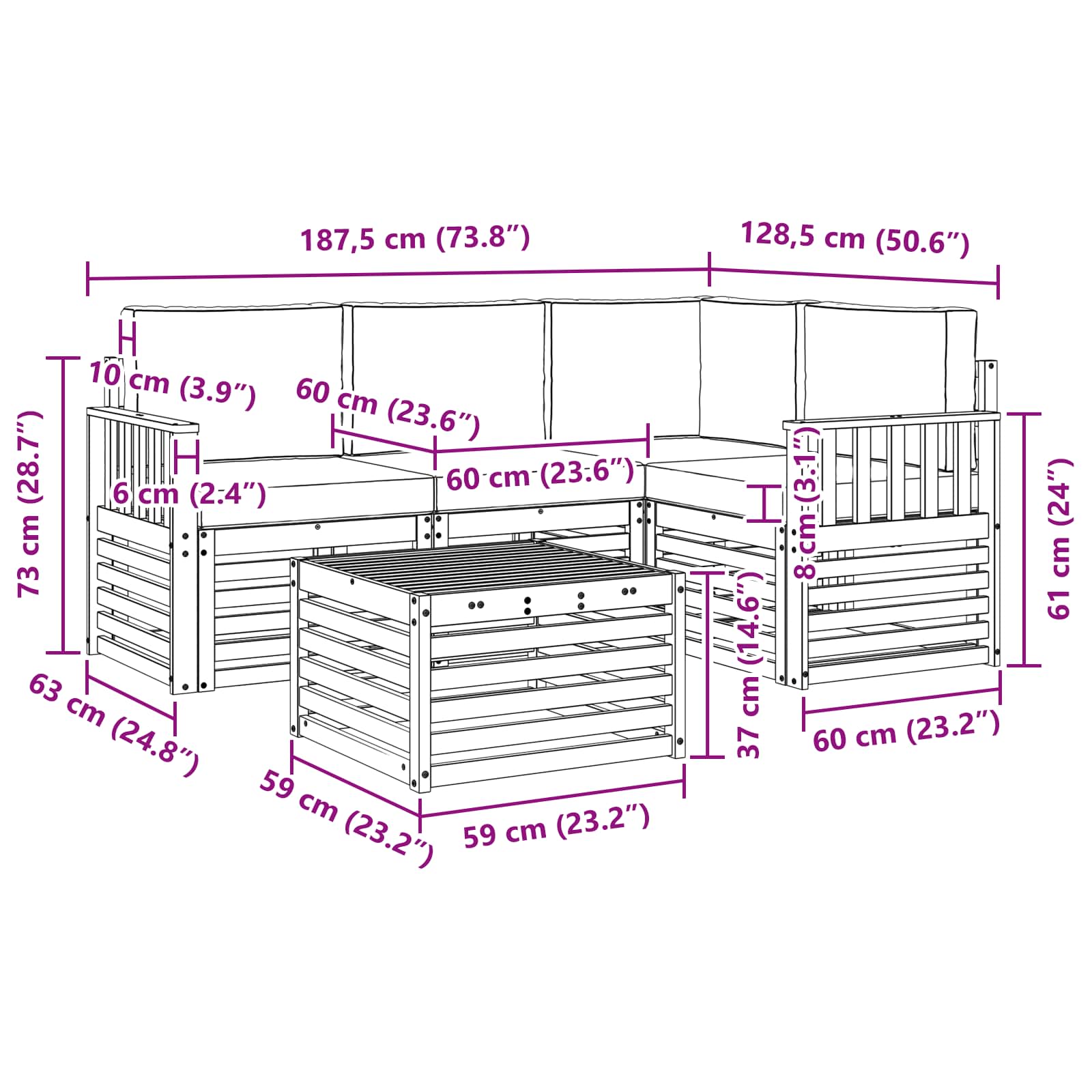 Zunanja garnitura za sedenje 5 pcs Naravna in svetlo siva - slika 10