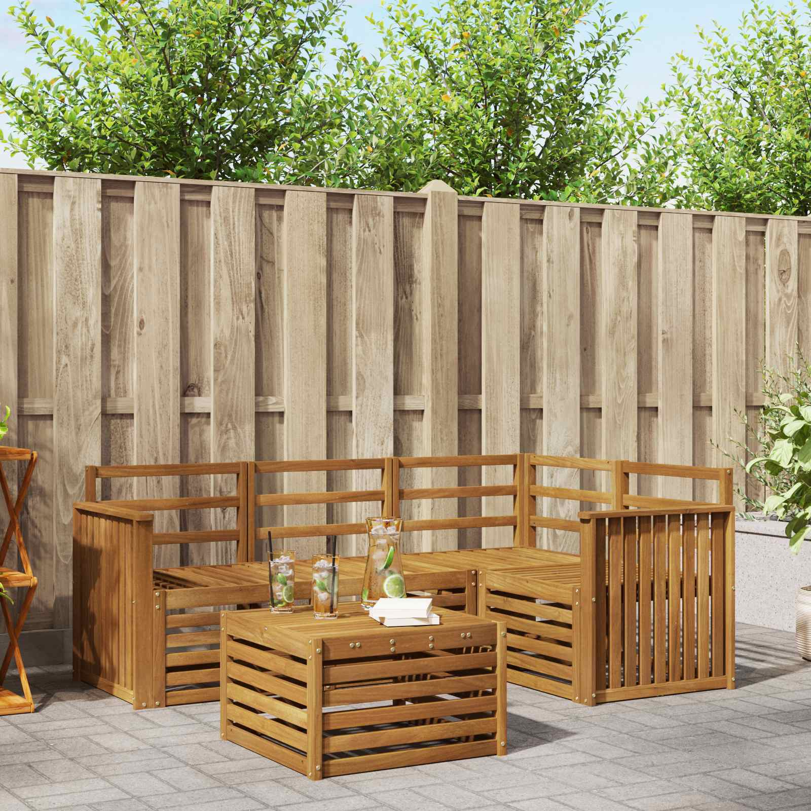 Buiten bankenset 5 pcs Naturel Massief Acaciahout image 1