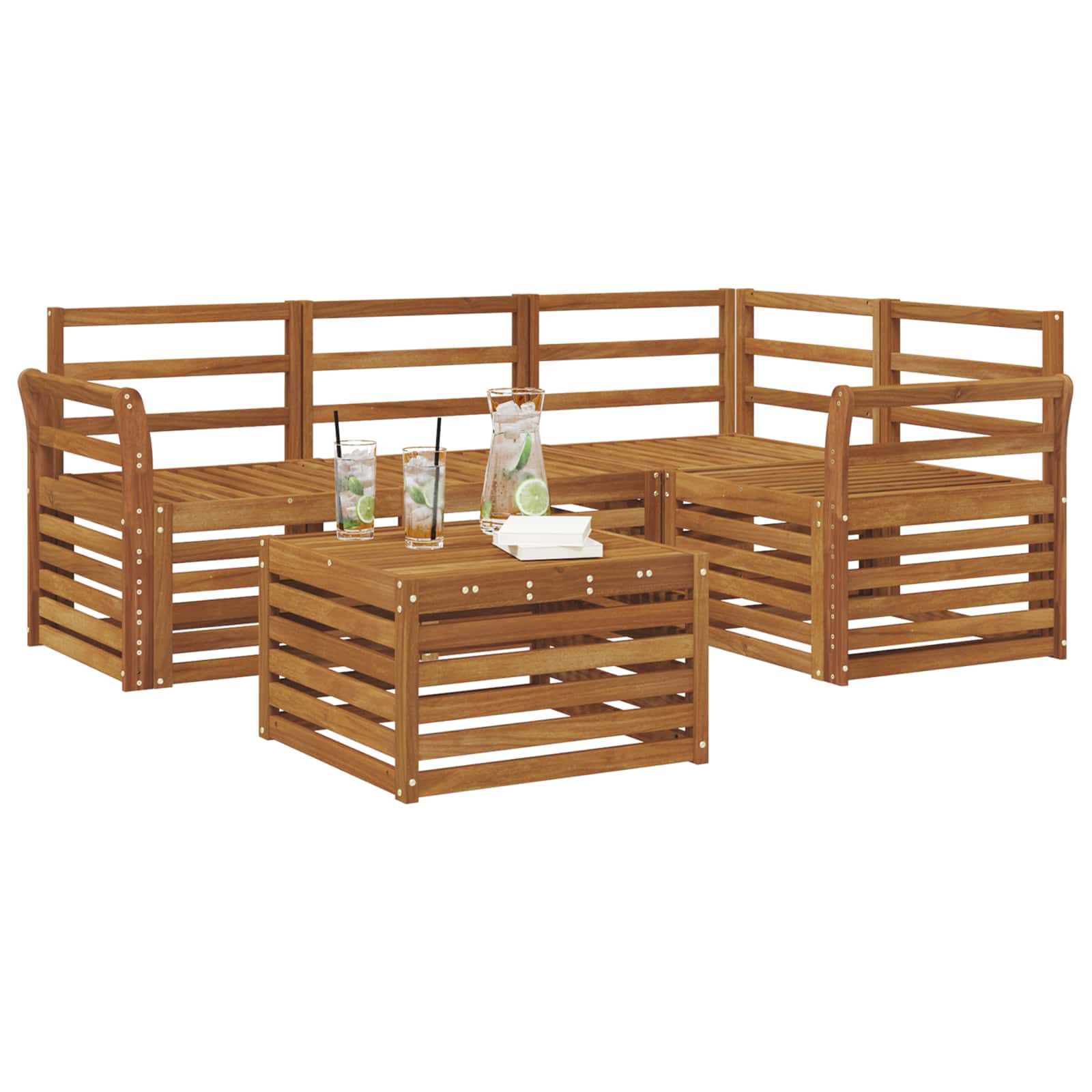 Buiten bankenset 5 pcs Naturel Massief Acaciahout image 3