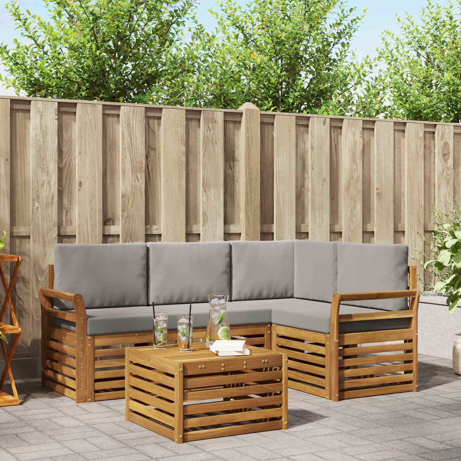 vidaXL Möbelsets mit Kissen 5 pcs Natürlich und Hellgrau Holzwerkstoff