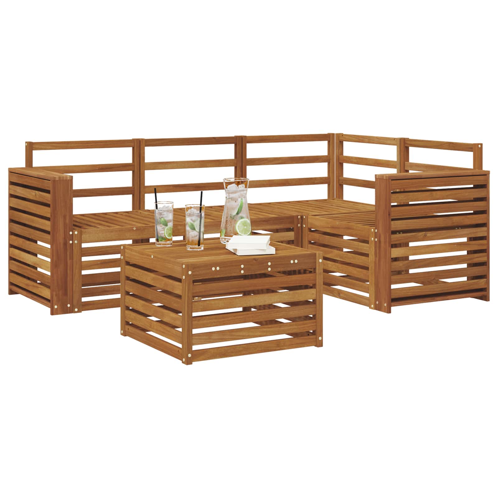 Buiten bankenset 5 pcs Naturel Massief Acaciahout image 3