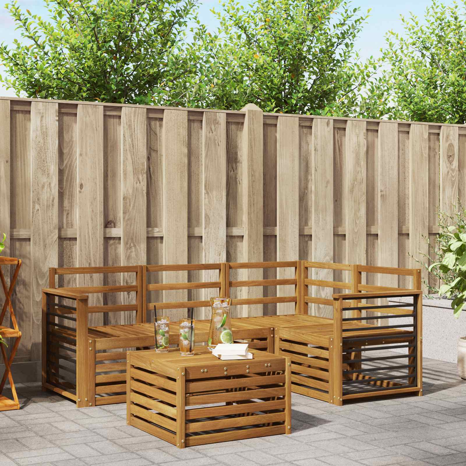 Buiten bankenset 5 pcs Naturel Massief Acaciahout image 1