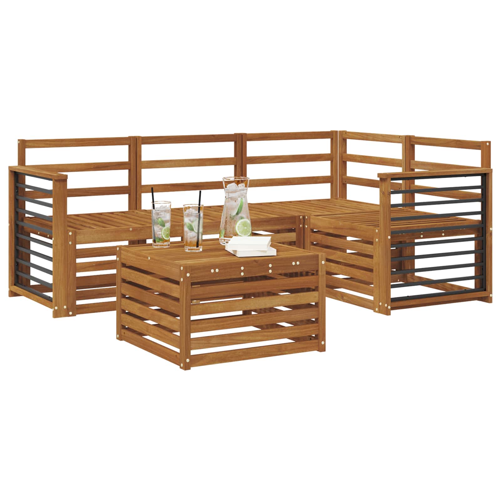 Buiten bankenset 5 pcs Naturel Massief Acaciahout image 3