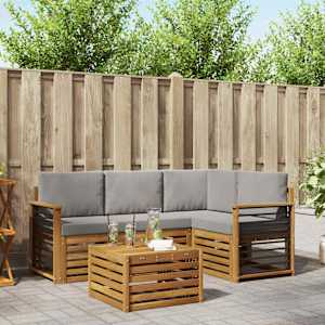 Zunanja garnitura za sedenje 5 pcs Naravna in svetlo siva